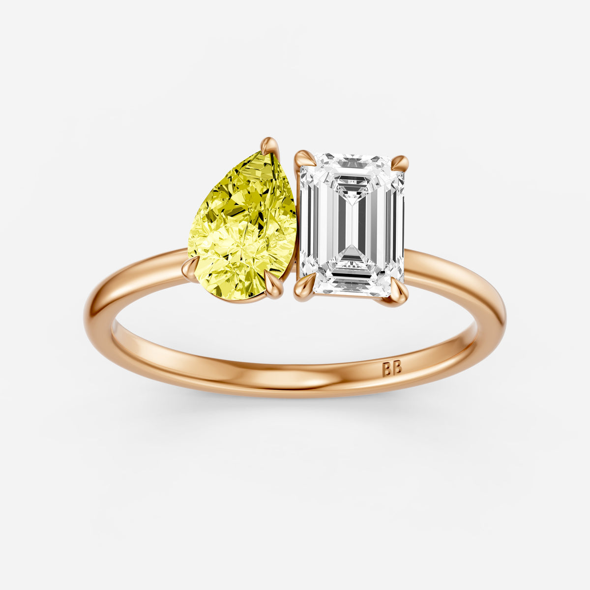 Seren Yellow Pear and Emerald Cut Colored Lab Grown Diamond Toi et Moi Ring