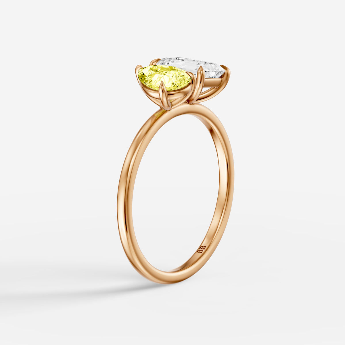 Seren Yellow Pear and Emerald Cut Colored Lab Grown Diamond Toi et Moi Ring