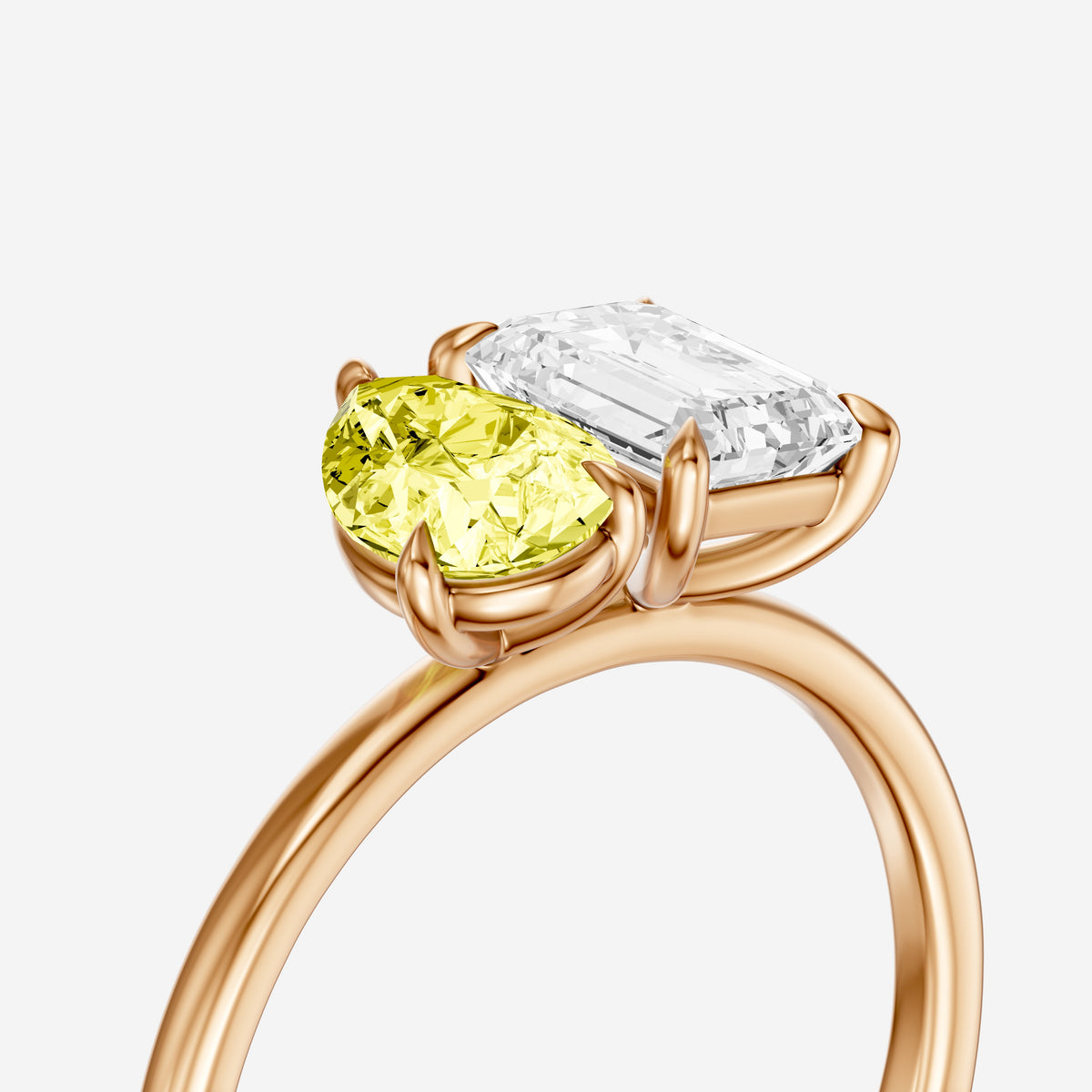 Seren Yellow Pear and Emerald Cut Colored Lab Grown Diamond Toi et Moi Ring
