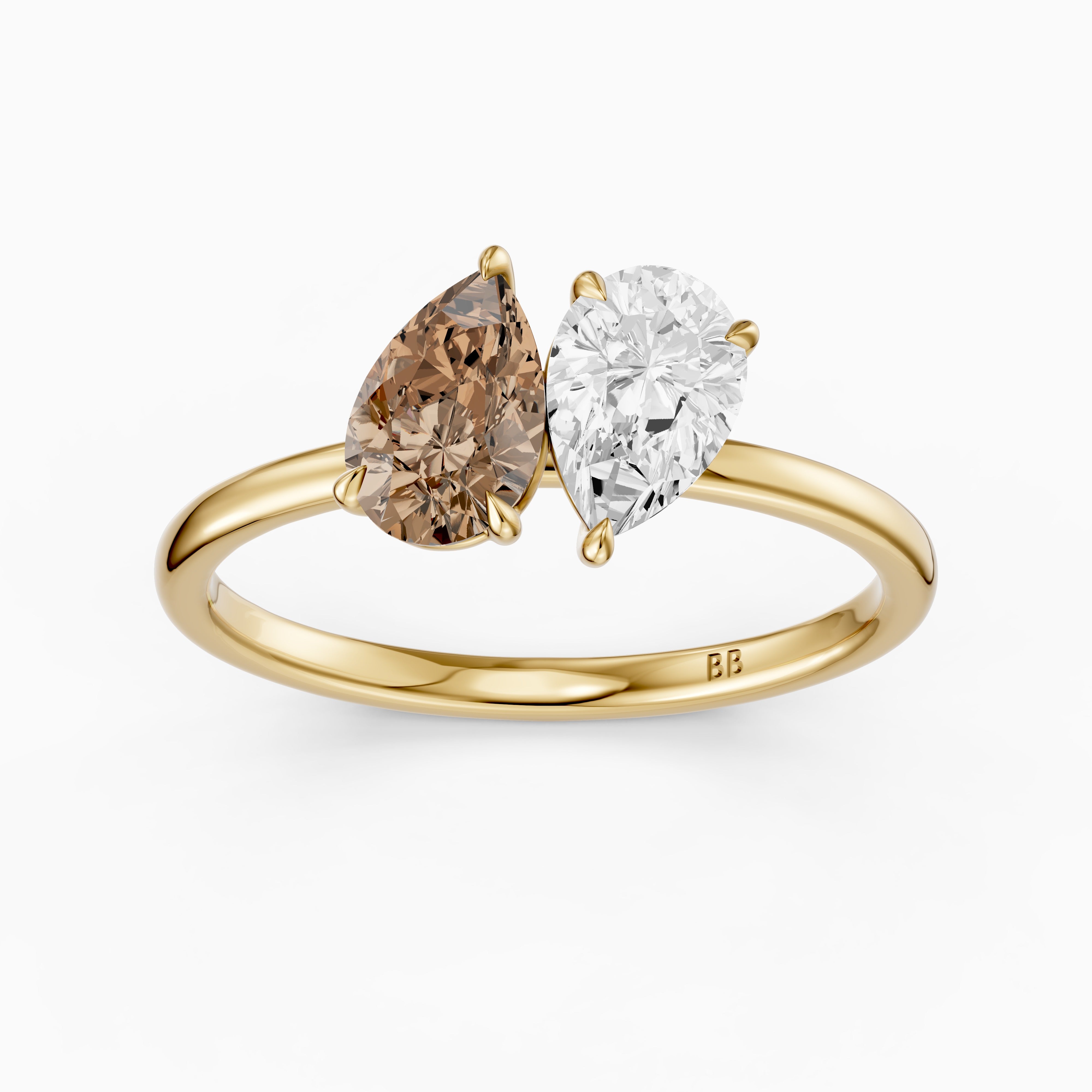 Alba Champagne and White Both Pear Cut Color Lab Grown Diamond Toi et Moi Ring