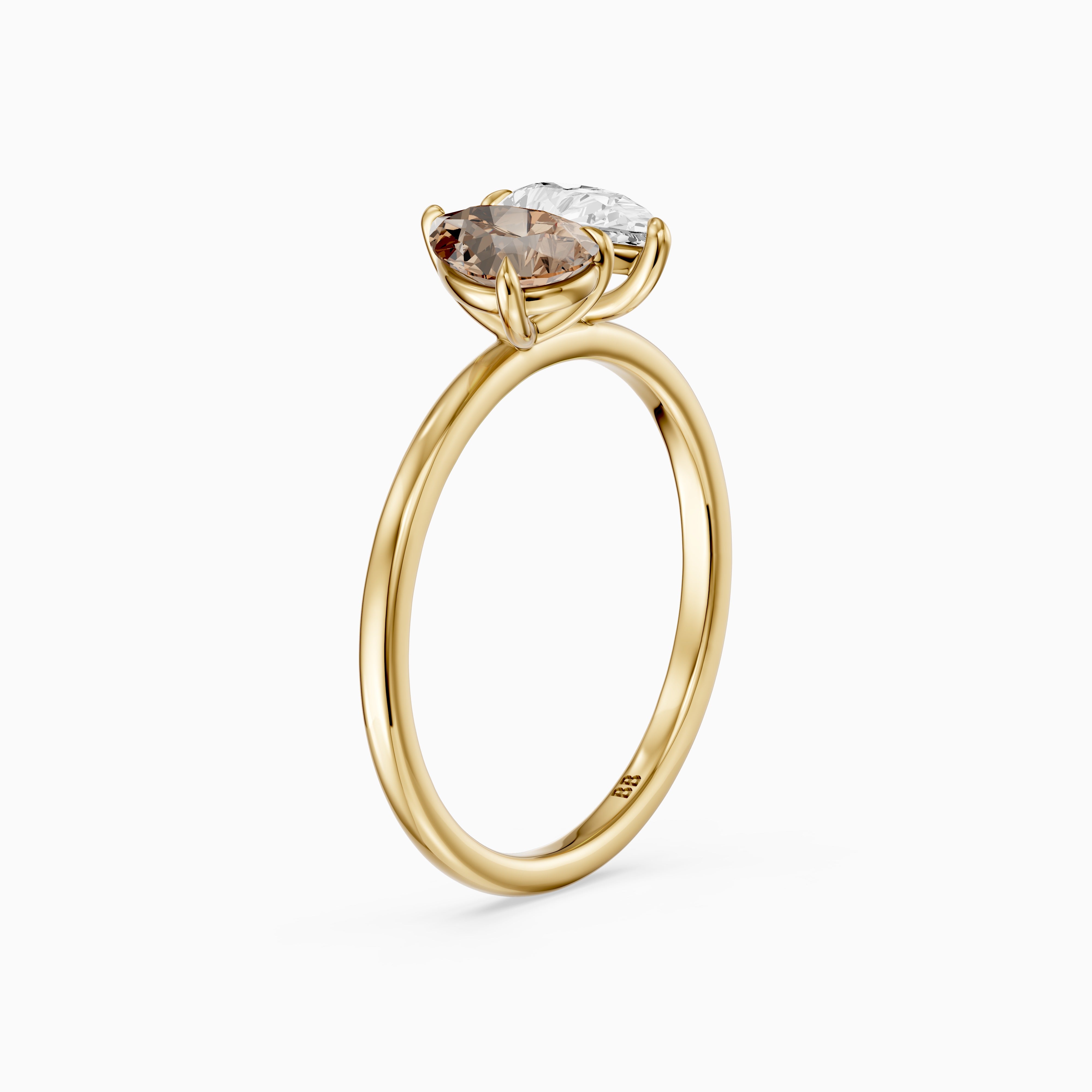 Alba Champagne and White Both Pear Cut Color Lab Grown Diamond Toi et Moi Ring