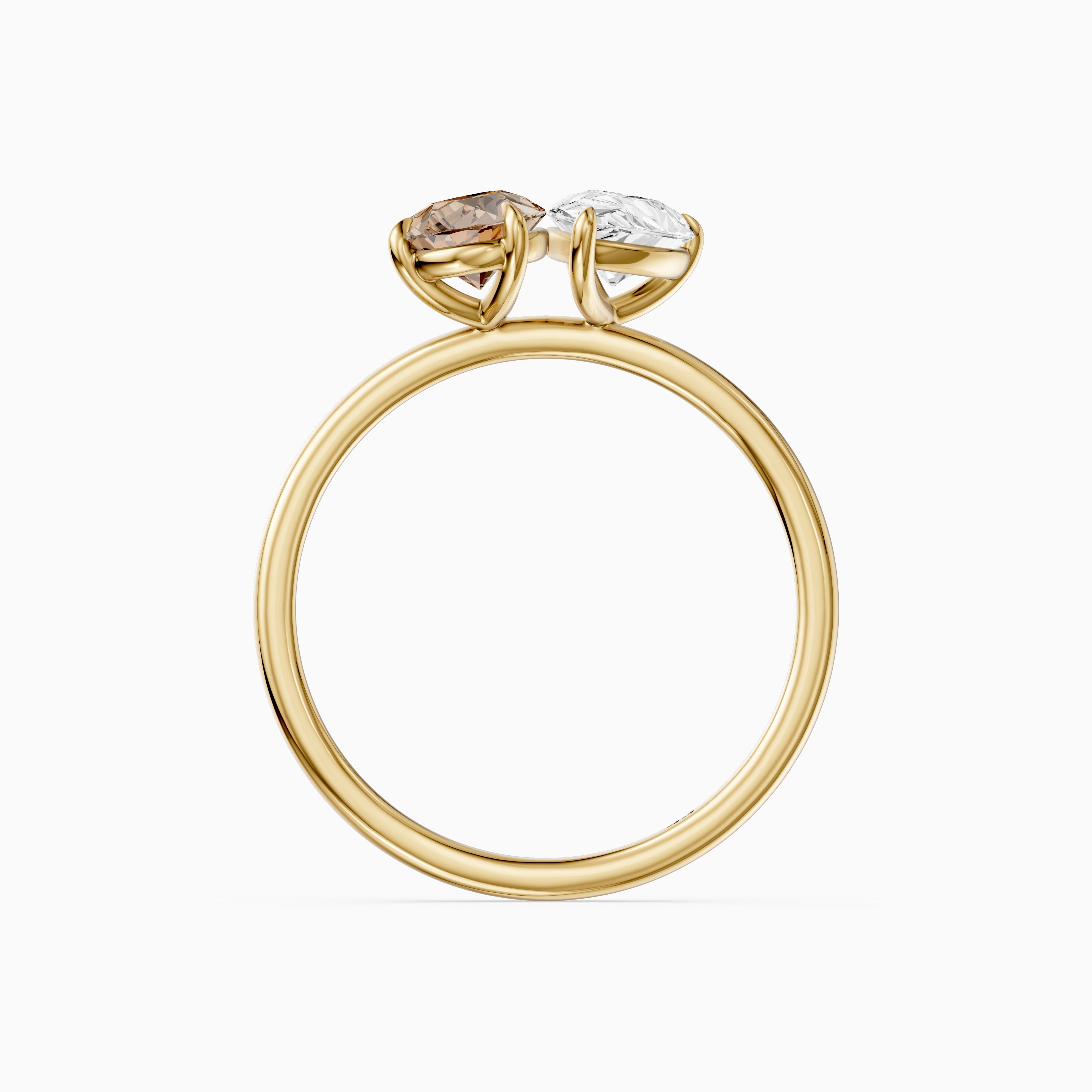 Alba Champagne and White Both Pear Cut Color Lab Grown Diamond Toi et Moi Ring