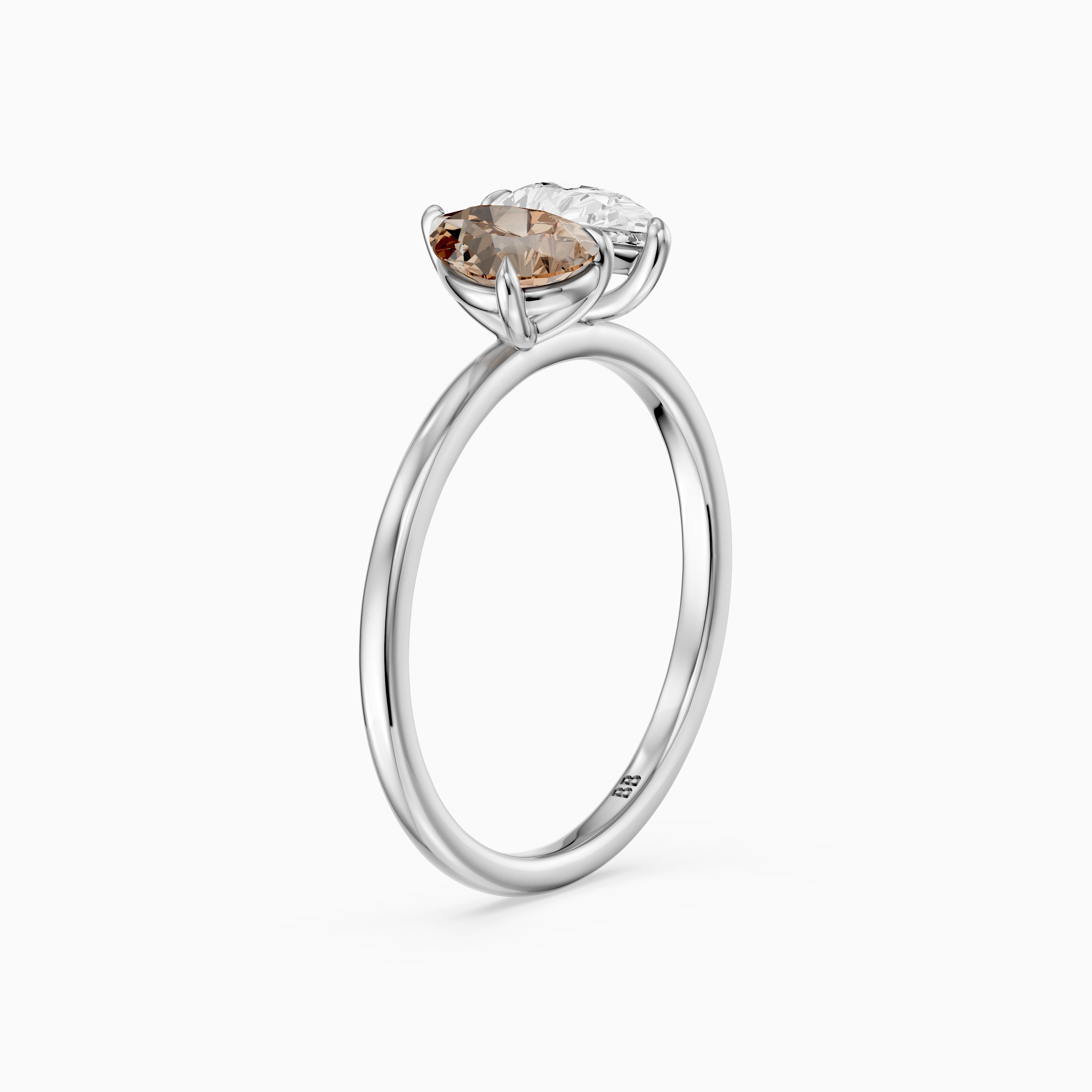 Alba Champagne and White Both Pear Cut Color Lab Grown Diamond Toi et Moi Ring