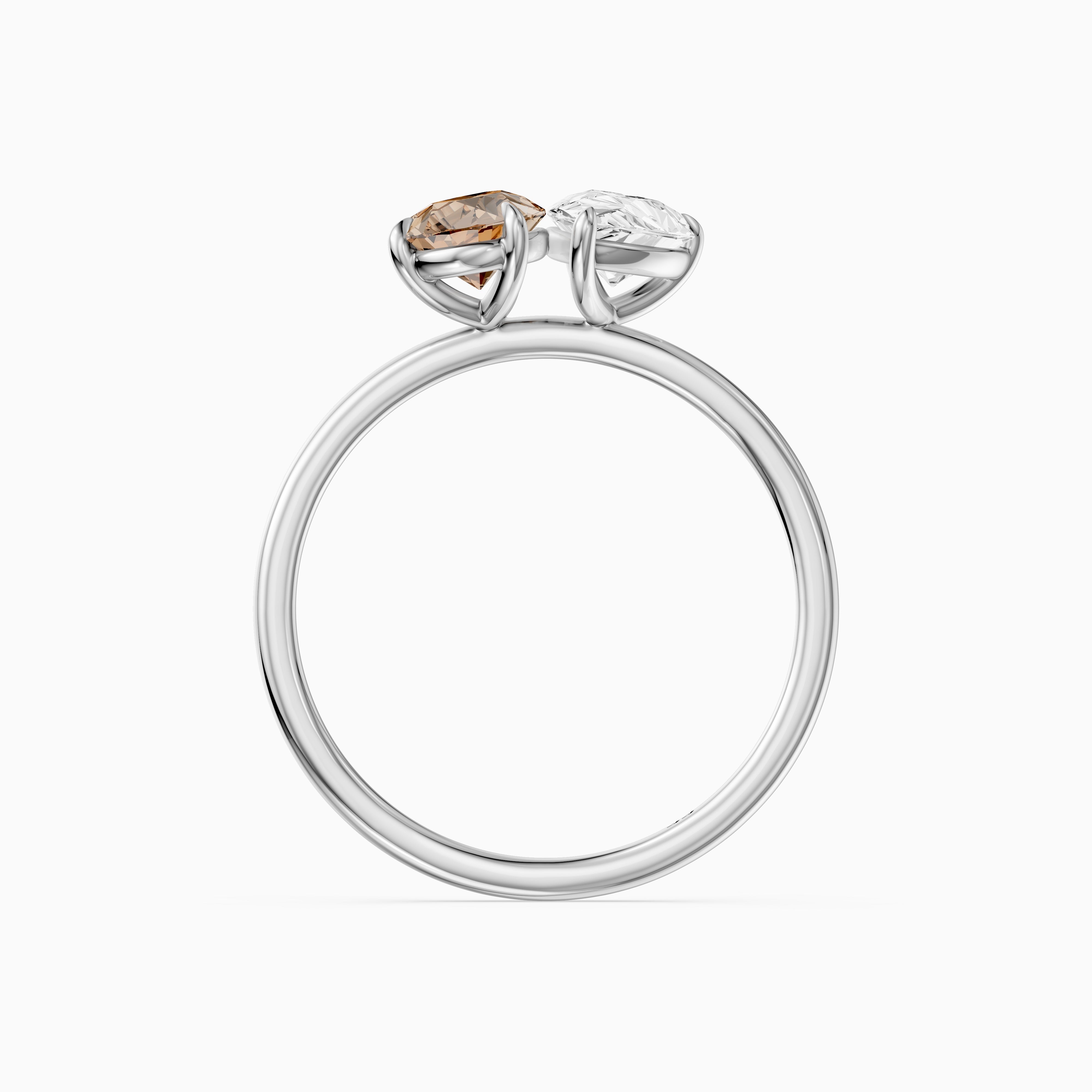 Alba Champagne and White Both Pear Cut Color Lab Grown Diamond Toi et Moi Ring