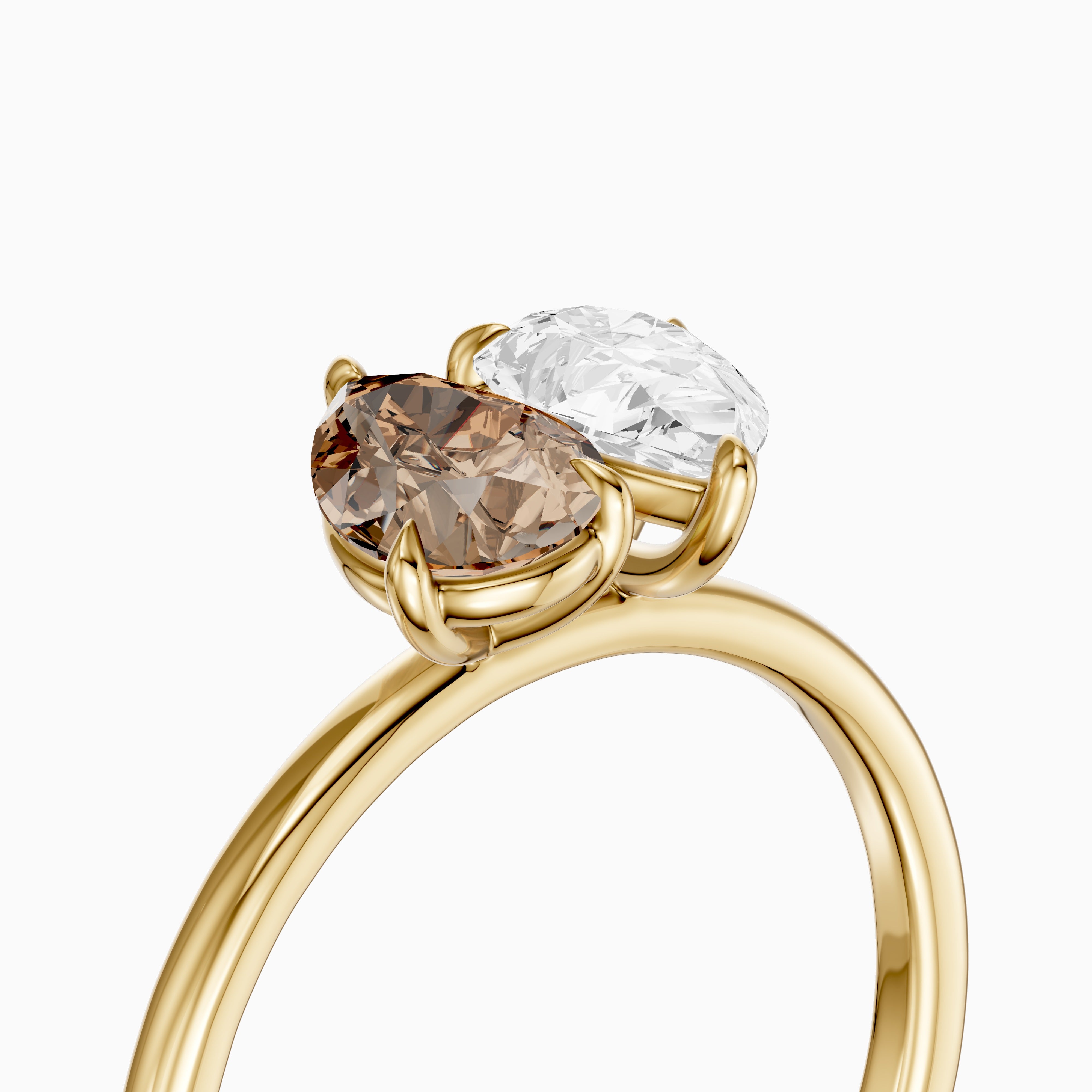 Alba Champagne and White Both Pear Cut Color Lab Grown Diamond Toi et Moi Ring