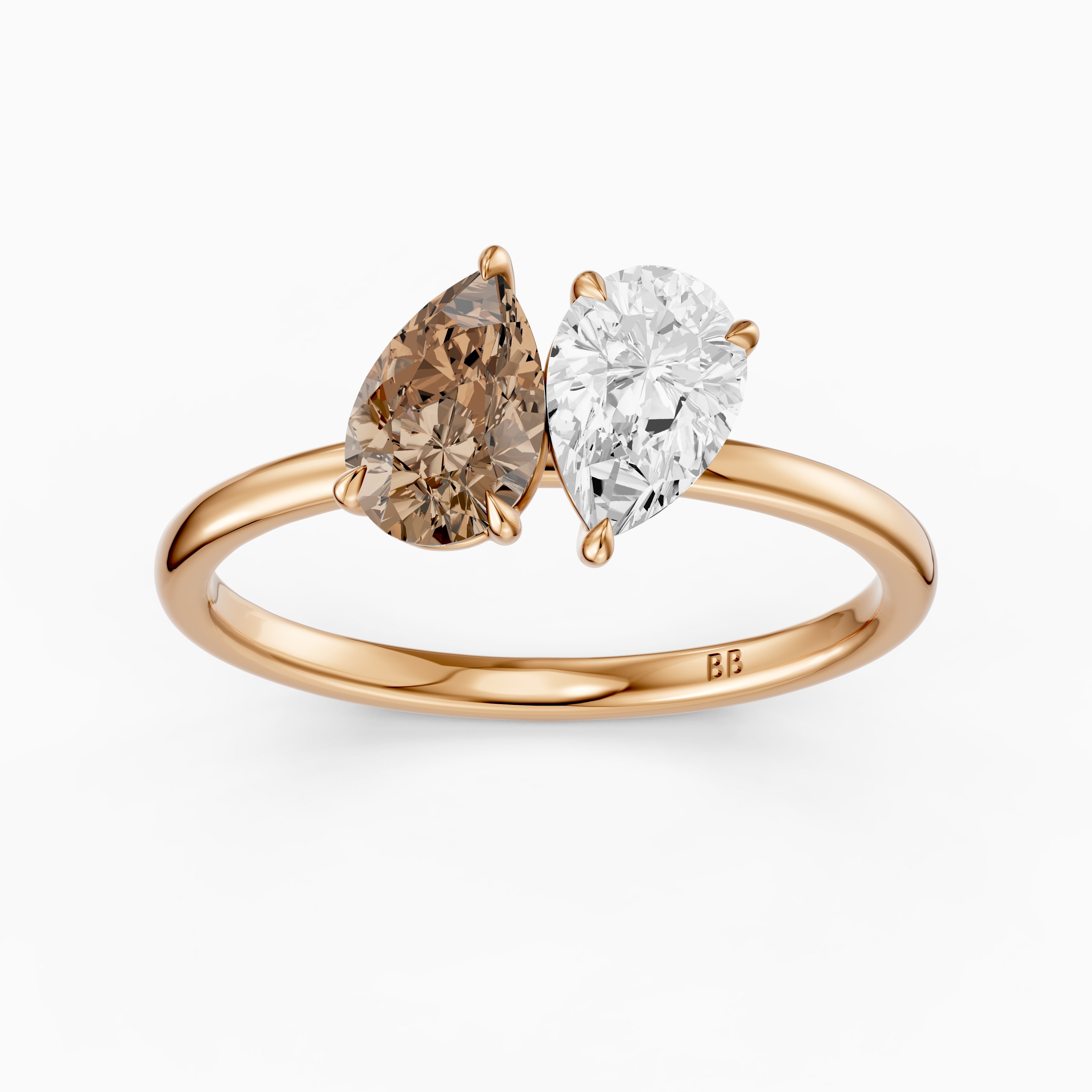 Alba Champagne and White Both Pear Cut Color Lab Grown Diamond Toi et Moi Ring