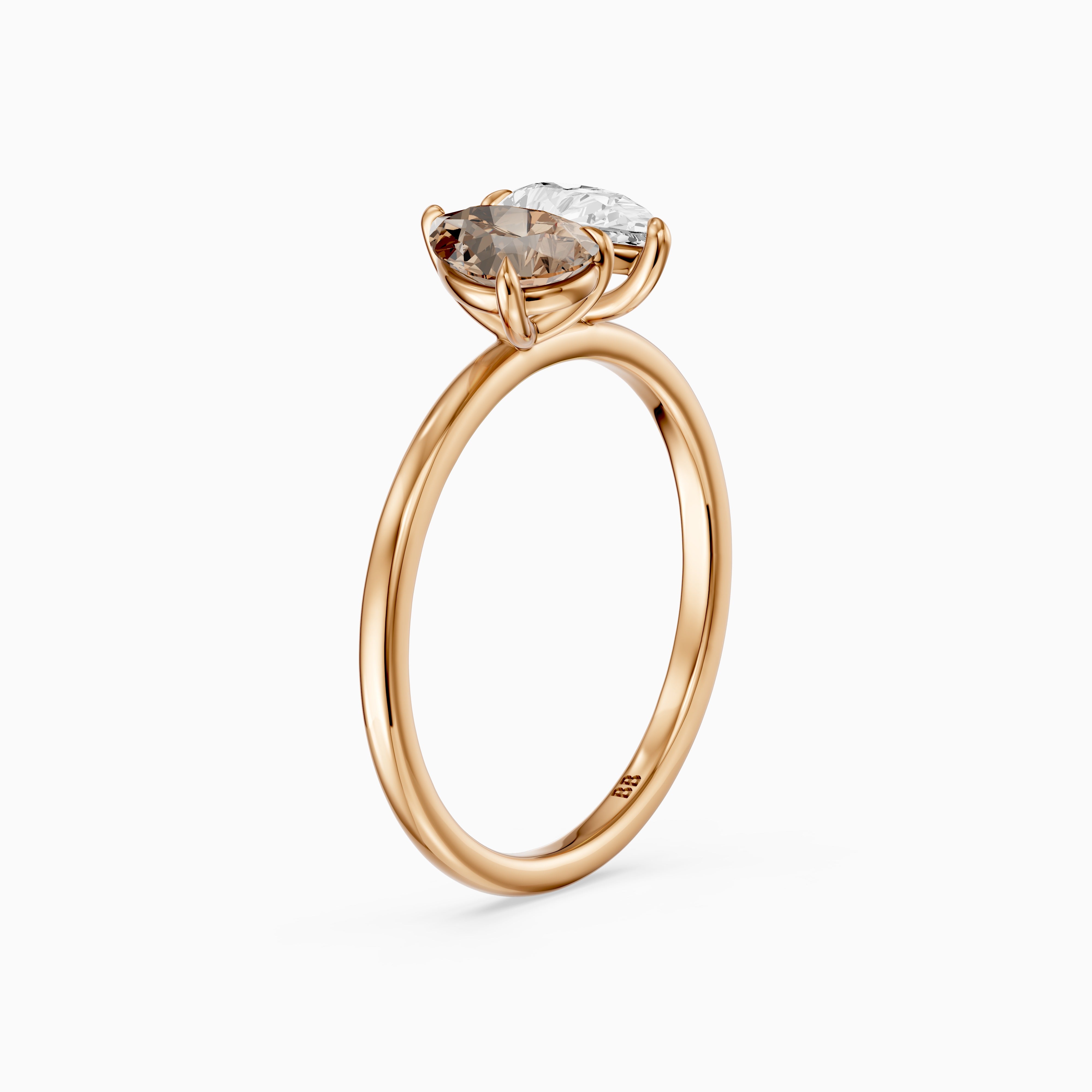 Alba Champagne and White Both Pear Cut Color Lab Grown Diamond Toi et Moi Ring