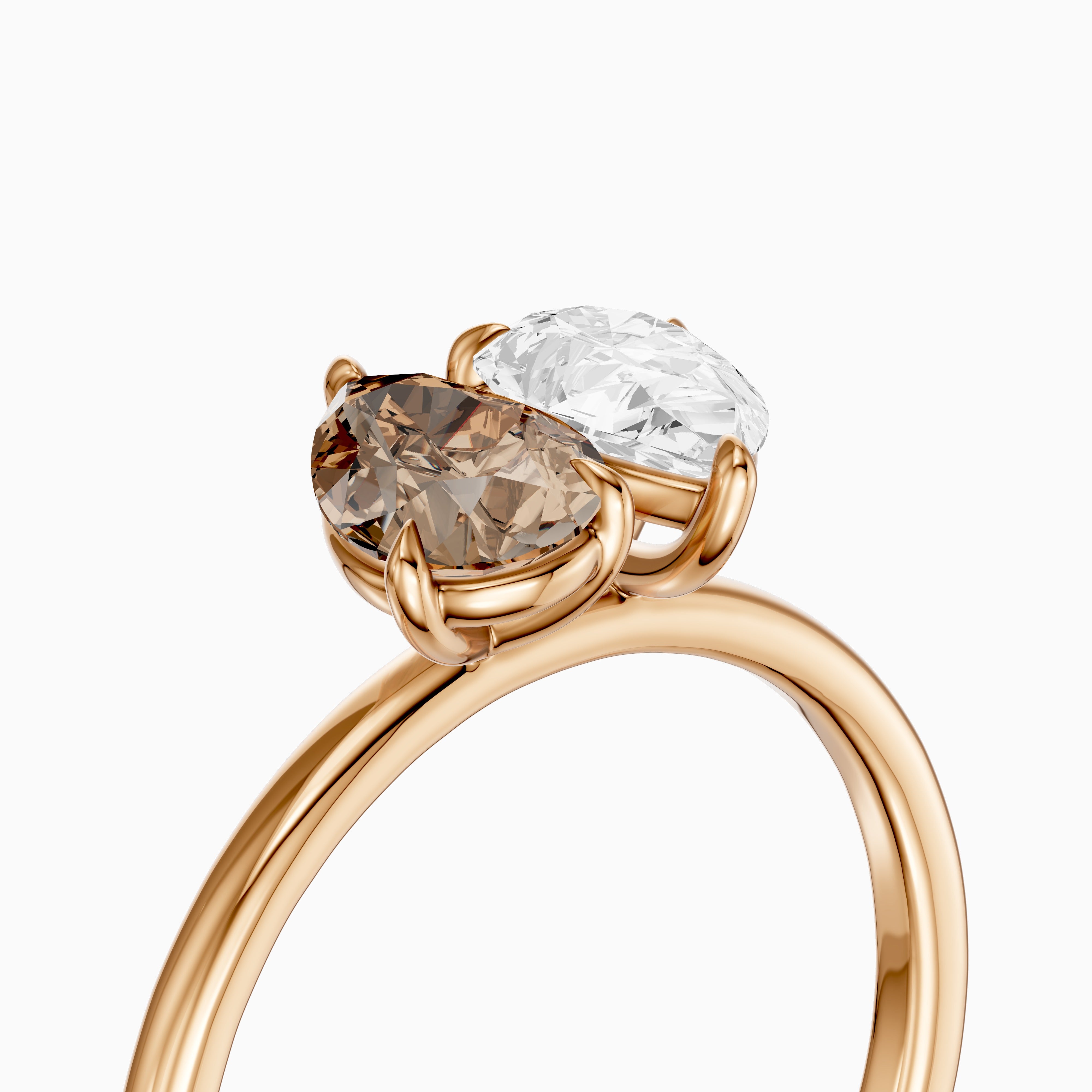 Alba Champagne and White Both Pear Cut Color Lab Grown Diamond Toi et Moi Ring