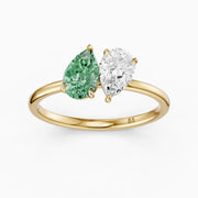 Asta Green and White Both Pear Cut Color Lab Grown Diamond Toi et Moi Ring