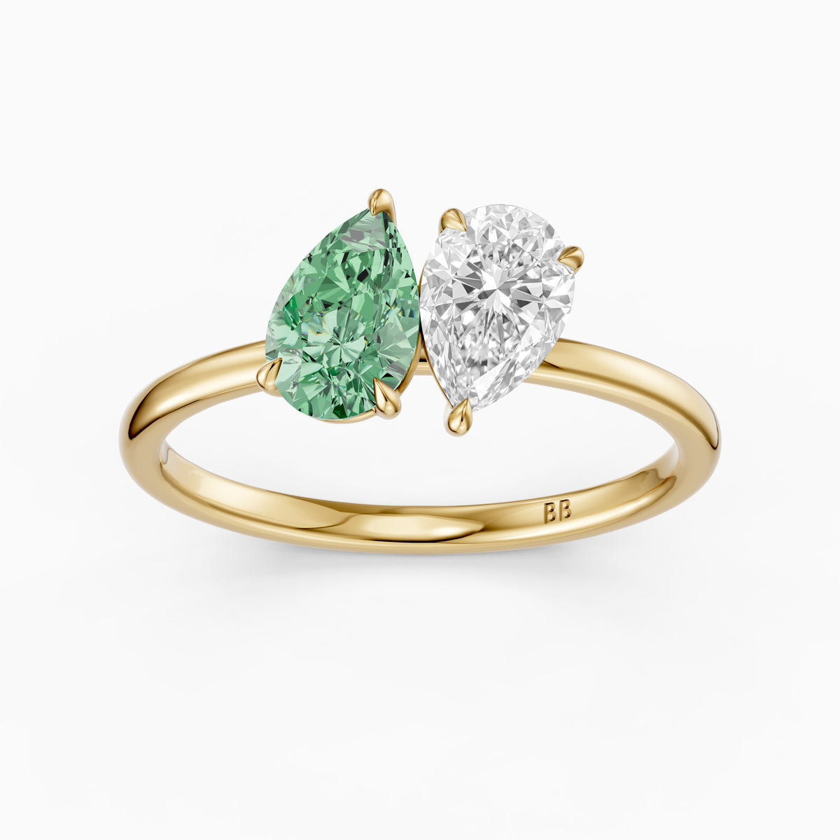 Asta Green and White Both Pear Cut Color Lab Grown Diamond Toi et Moi Ring