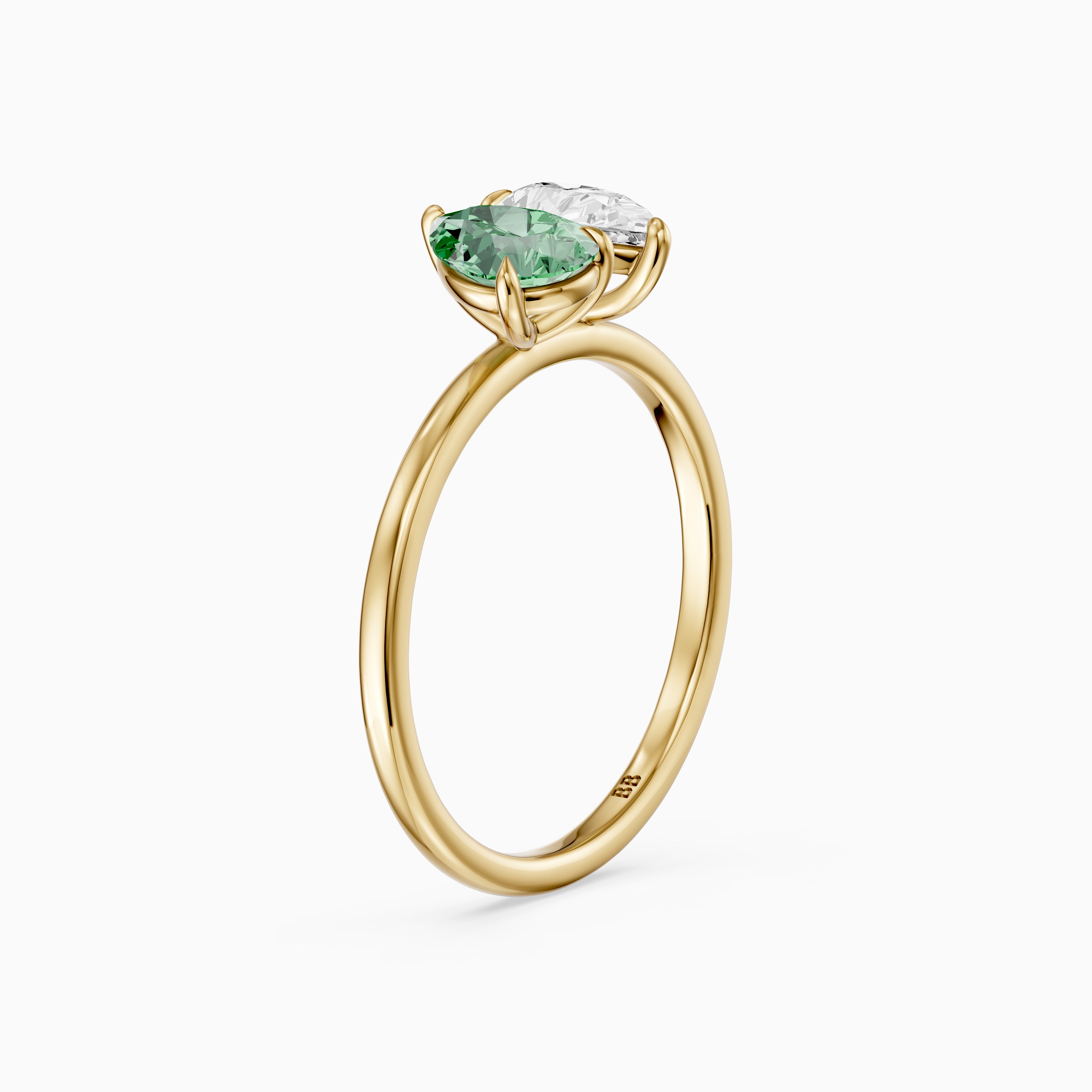 Asta Green and White Both Pear Cut Color Lab Grown Diamond Toi et Moi Ring