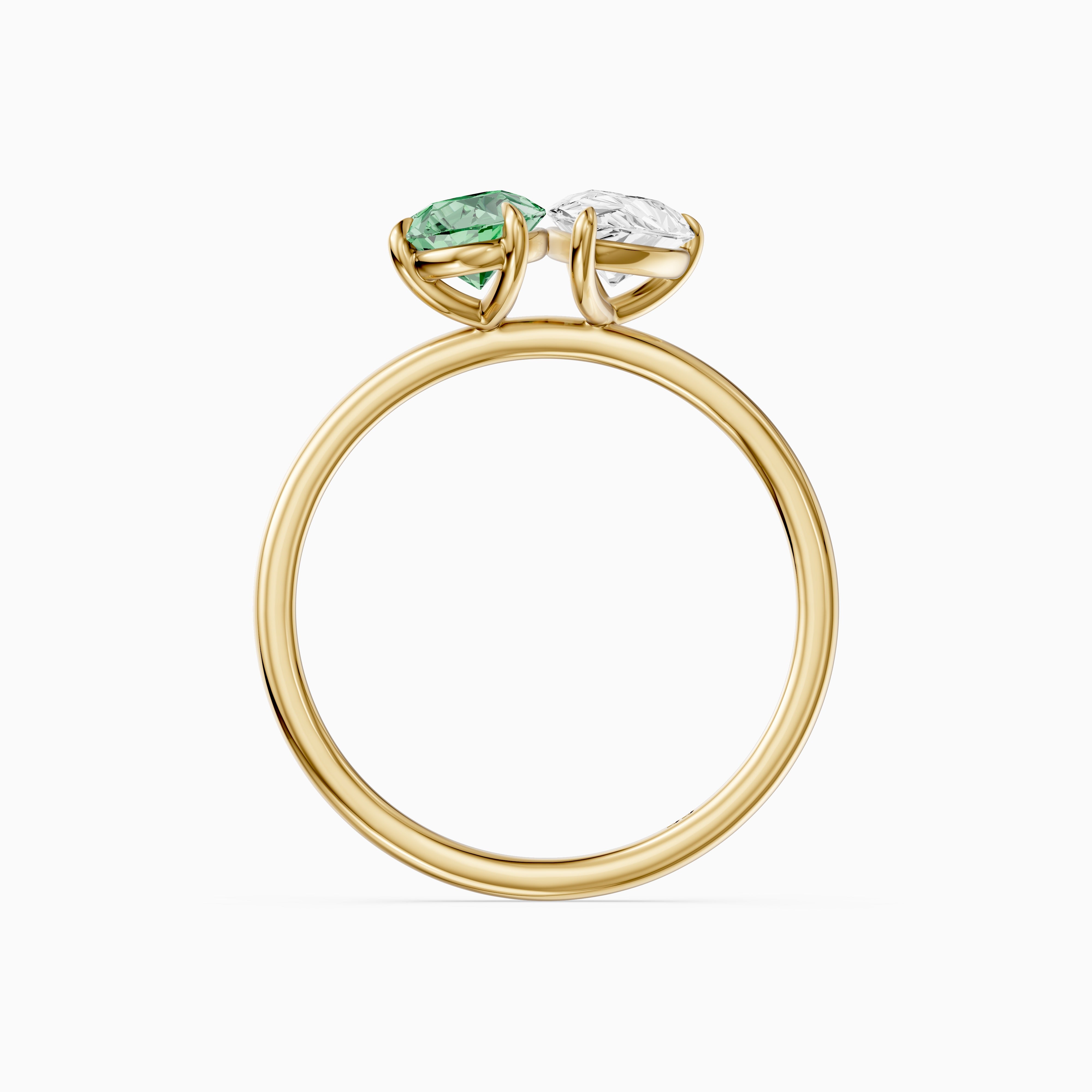 Asta Green and White Both Pear Cut Color Lab Grown Diamond Toi et Moi Ring