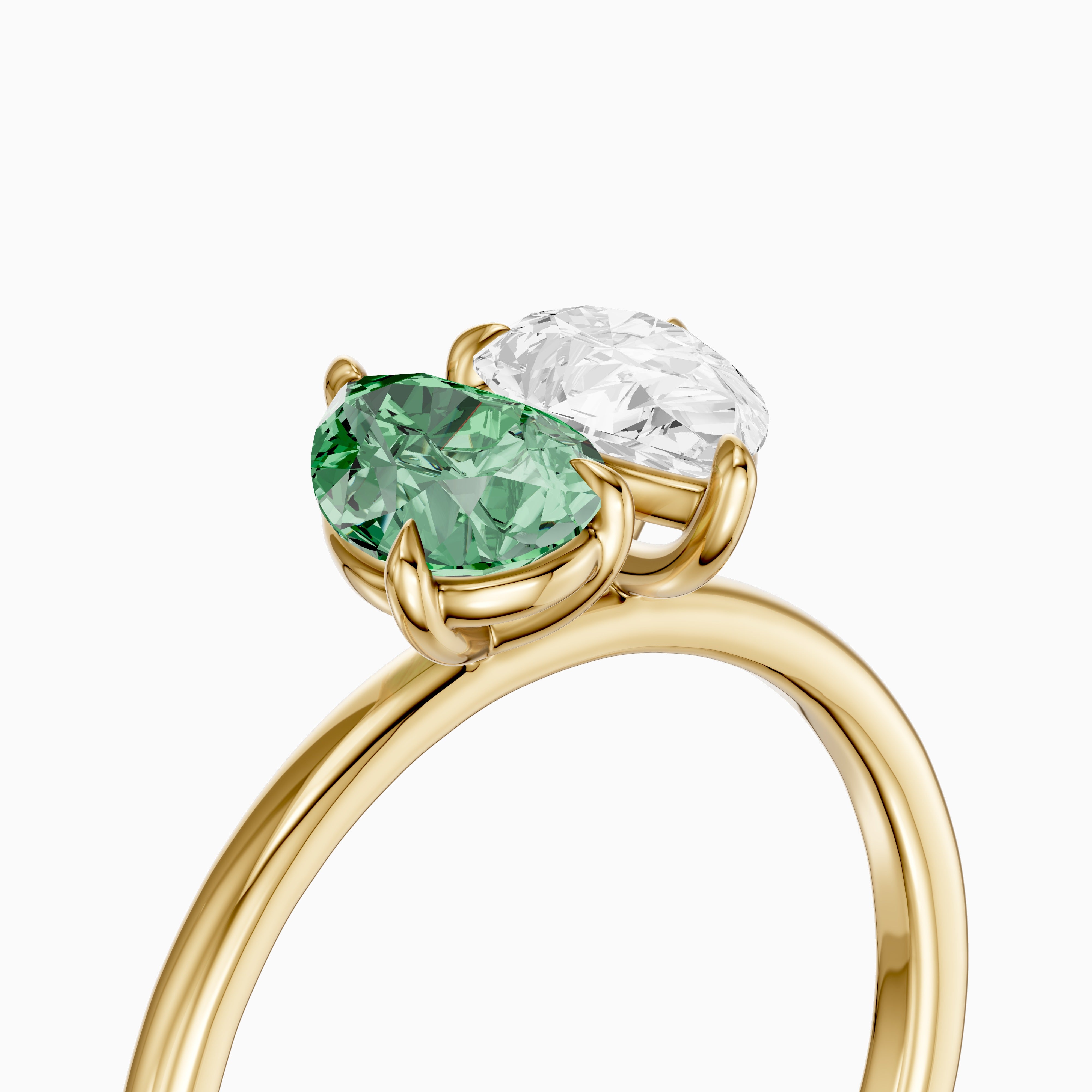 Asta Green and White Both Pear Cut Color Lab Grown Diamond Toi et Moi Ring