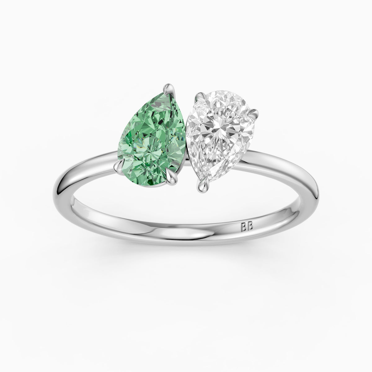 Asta Green and White Both Pear Cut Color Lab Grown Diamond Toi et Moi Ring