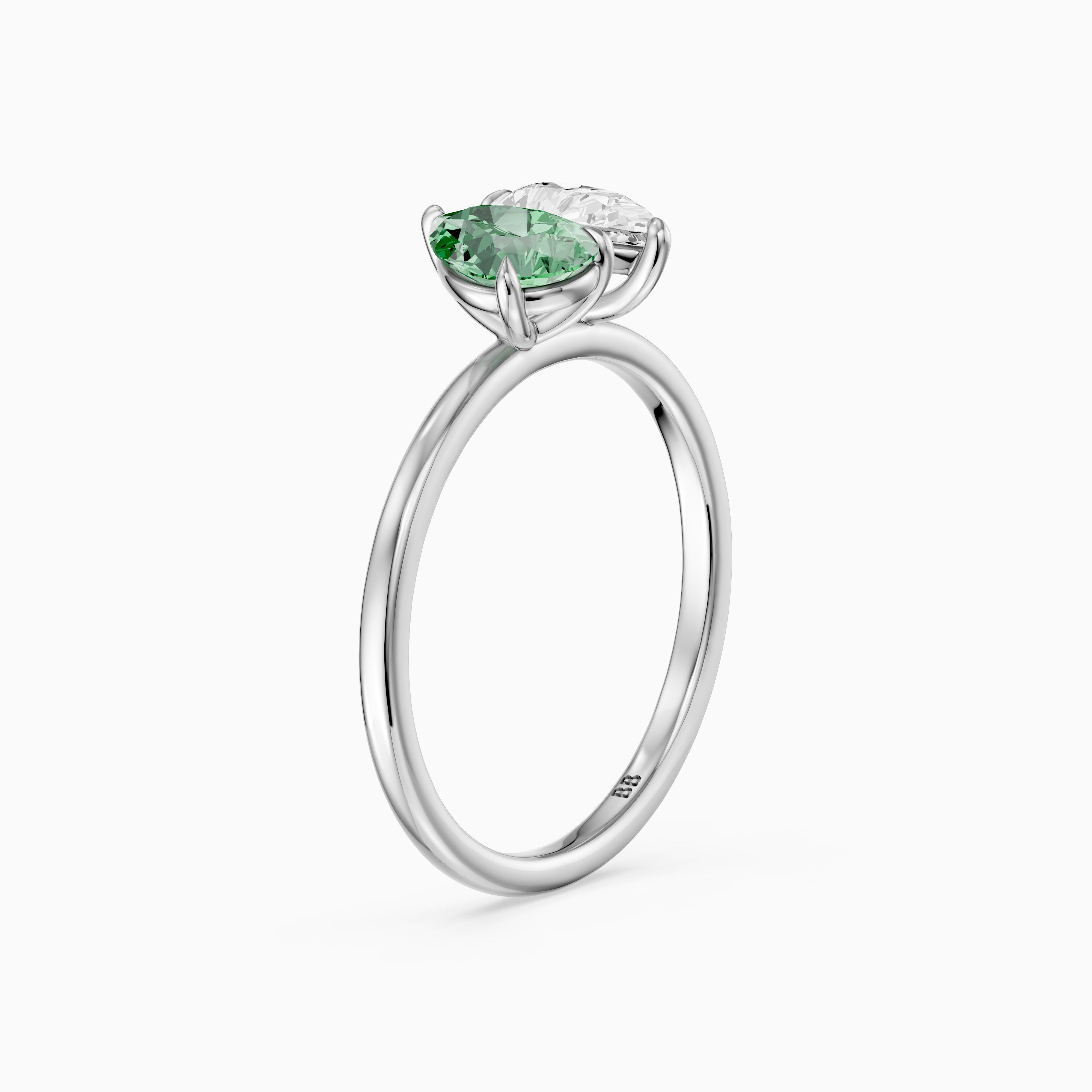 Asta Green and White Both Pear Cut Color Lab Grown Diamond Toi et Moi Ring