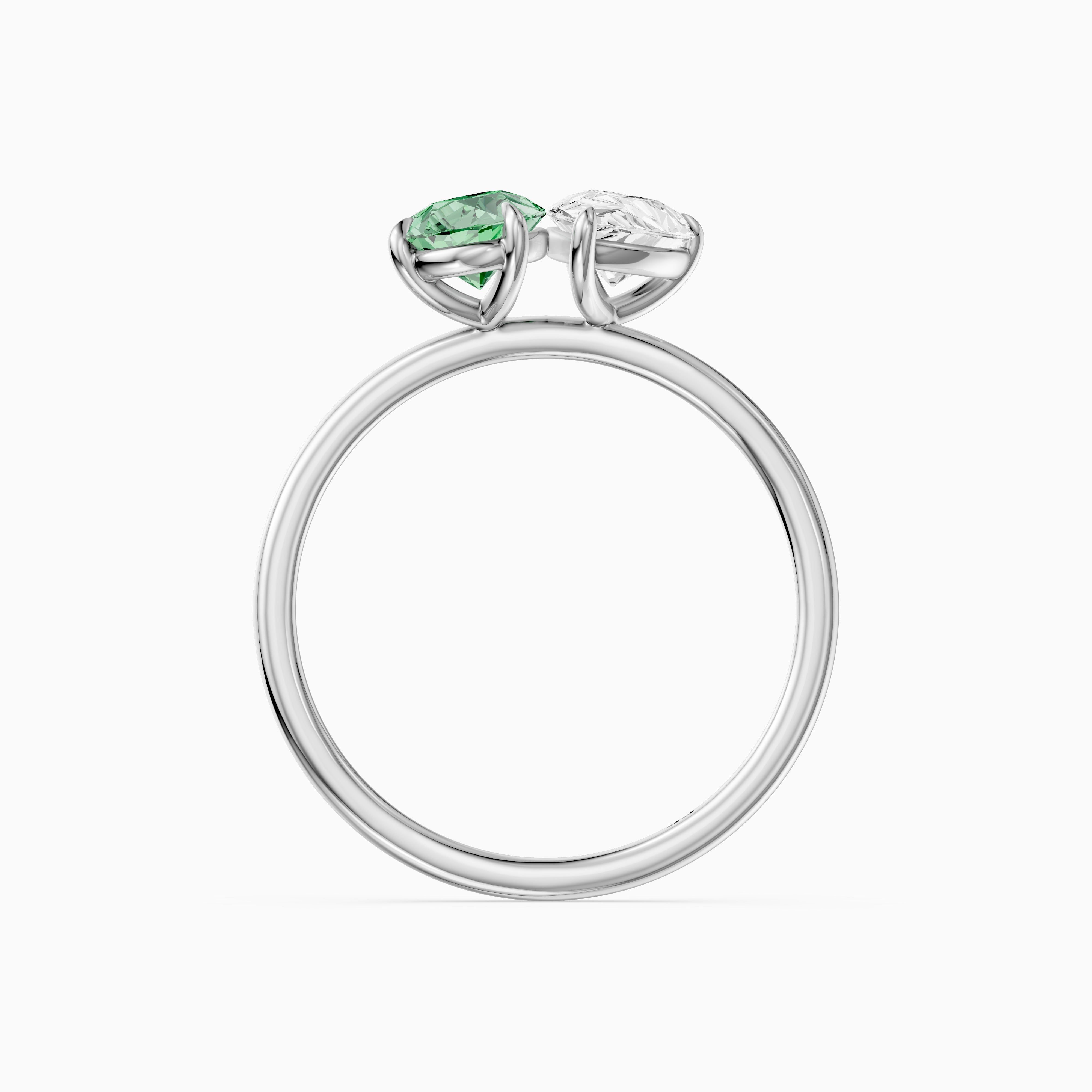 Asta Green and White Both Pear Cut Color Lab Grown Diamond Toi et Moi Ring