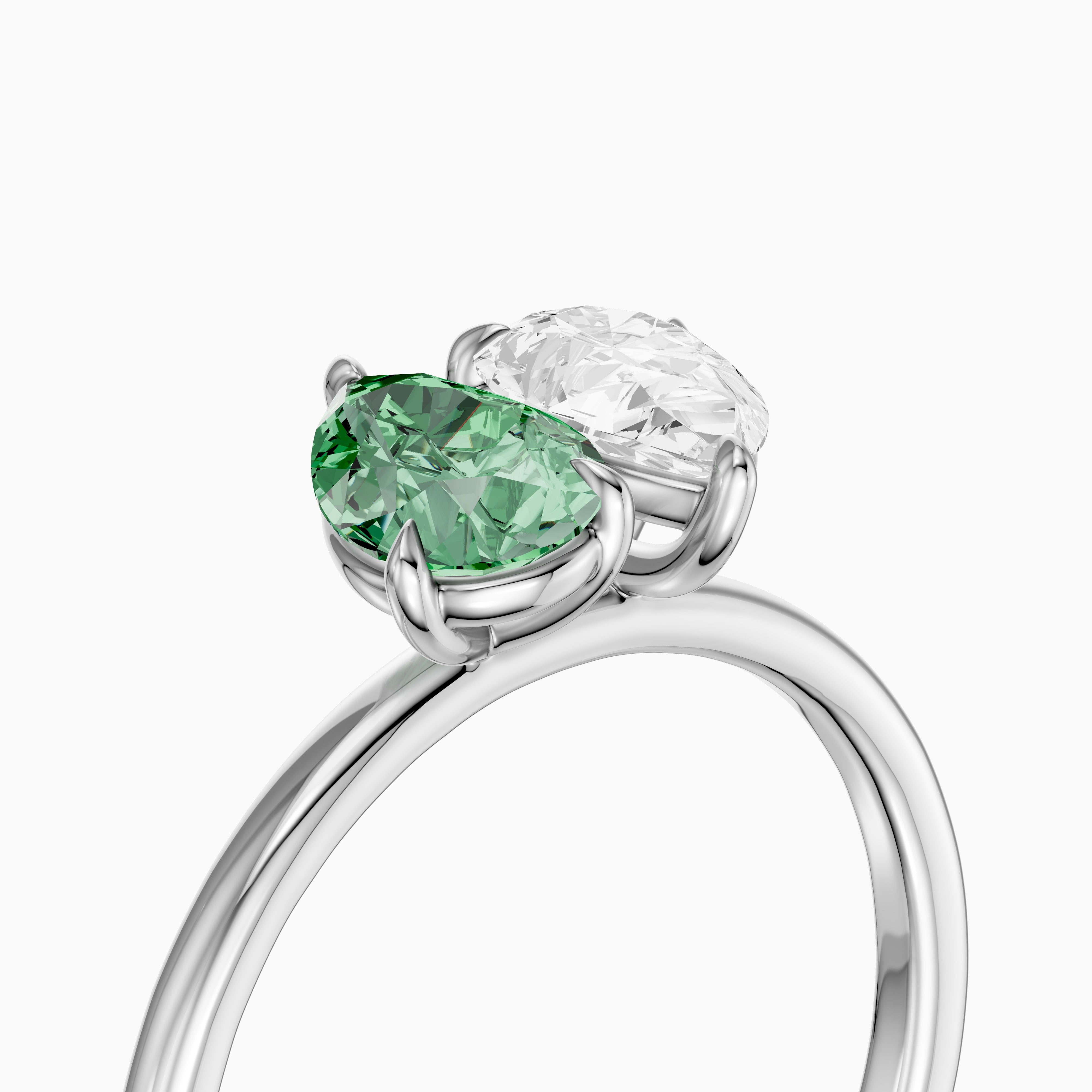 Asta Green and White Both Pear Cut Color Lab Grown Diamond Toi et Moi Ring