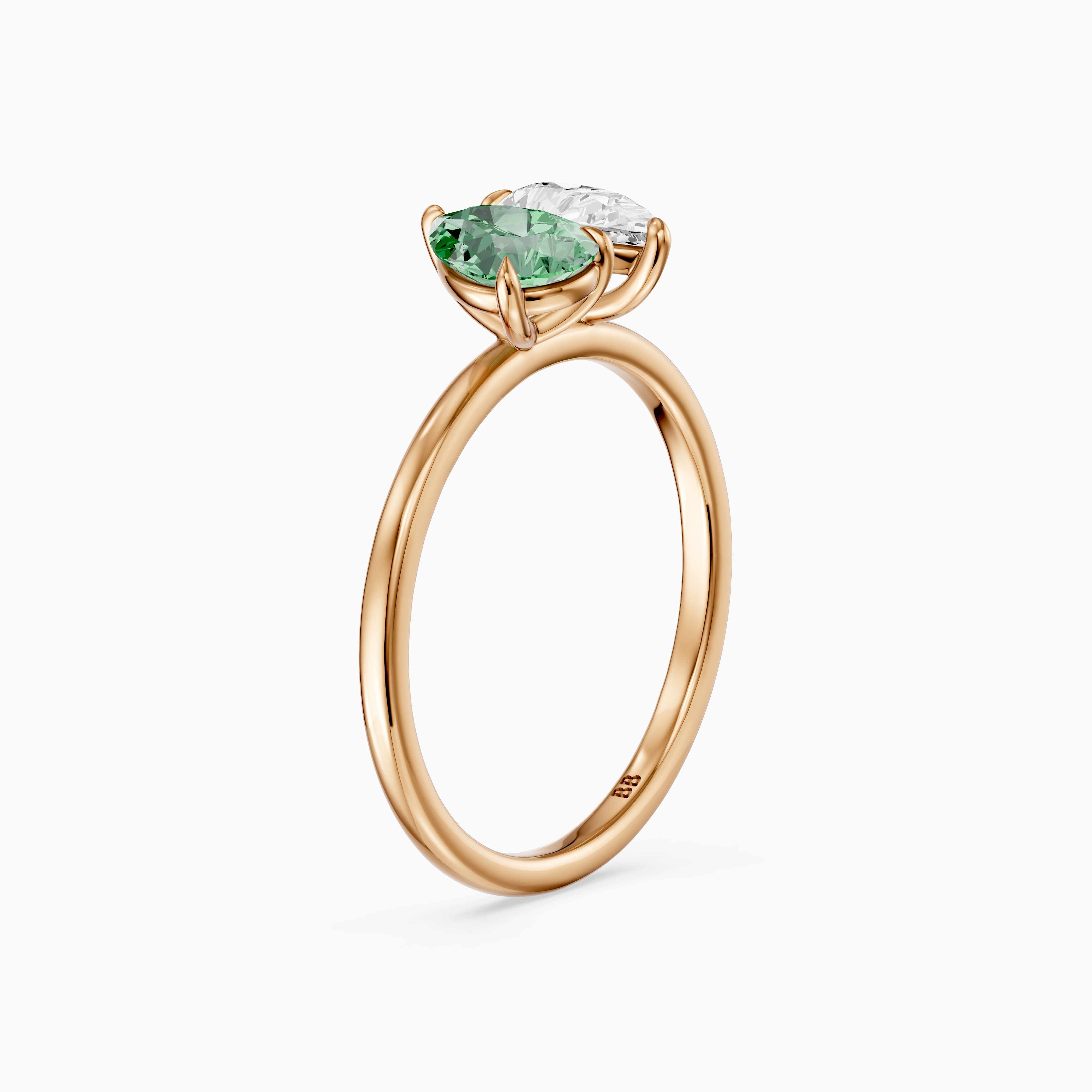 Asta Green and White Both Pear Cut Color Lab Grown Diamond Toi et Moi Ring