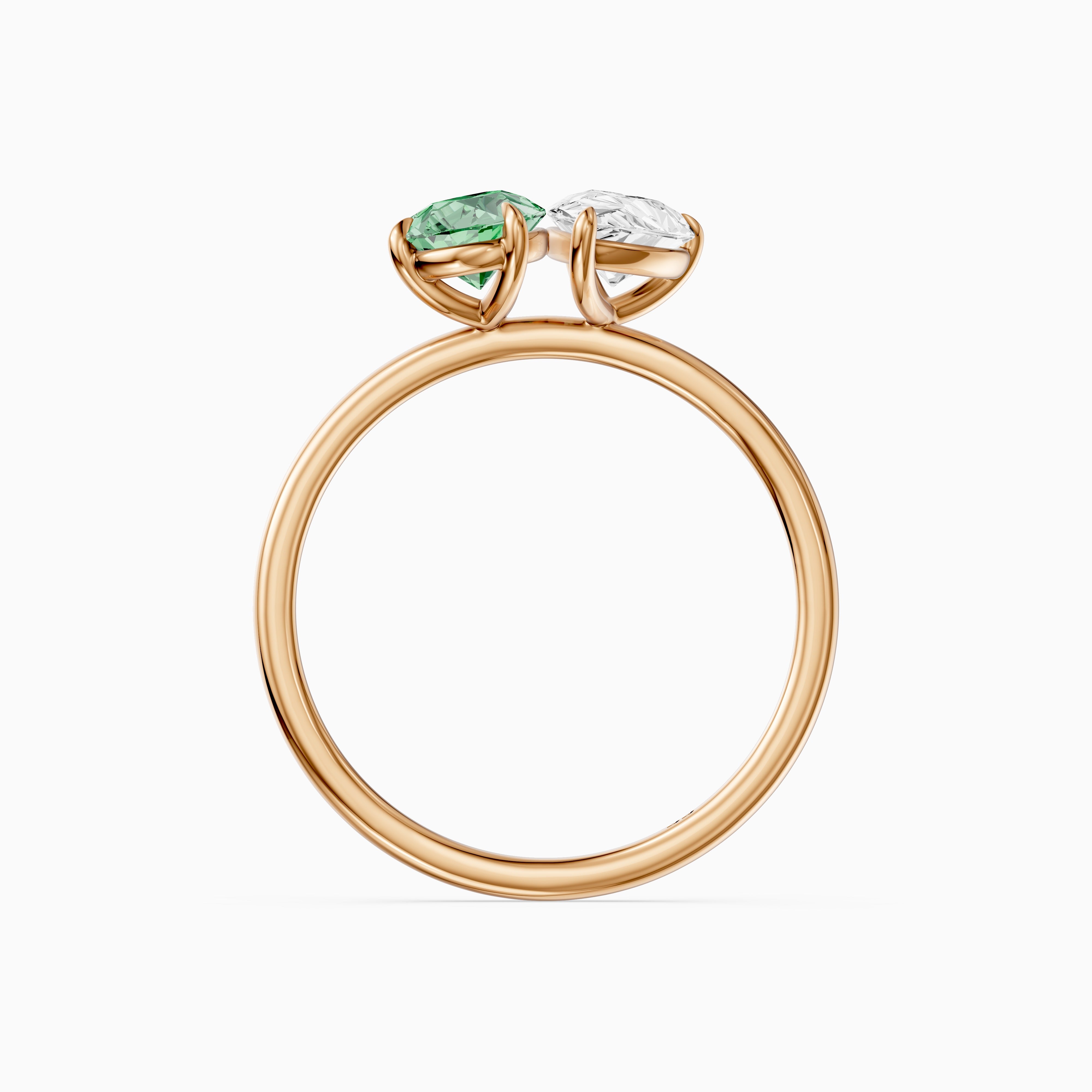 Asta Green and White Both Pear Cut Color Lab Grown Diamond Toi et Moi Ring