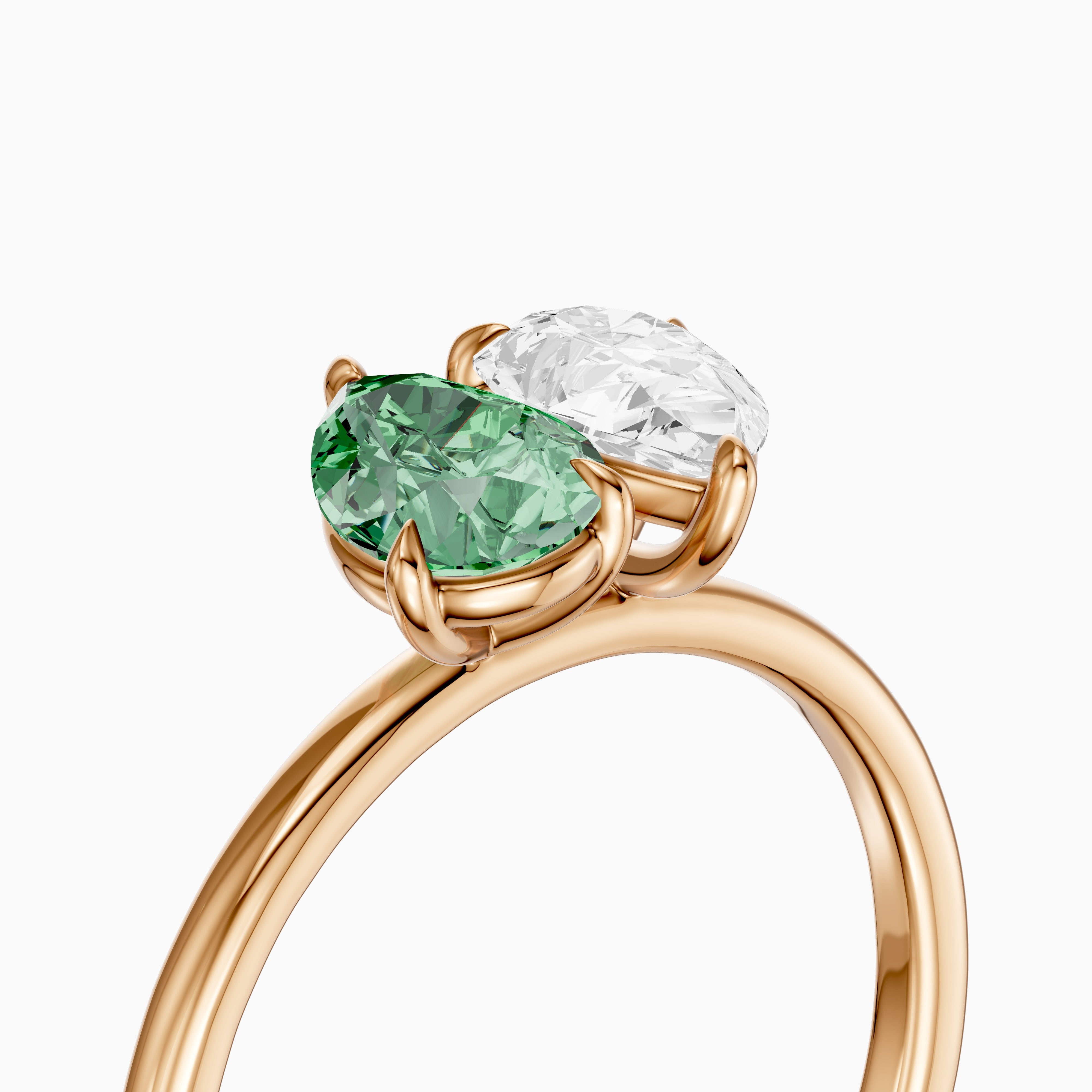 Asta Green and White Both Pear Cut Color Lab Grown Diamond Toi et Moi Ring