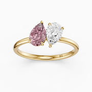 Audra Pink and White Both Pear Cut Color Lab Grown Diamond Toi et Moi Ring