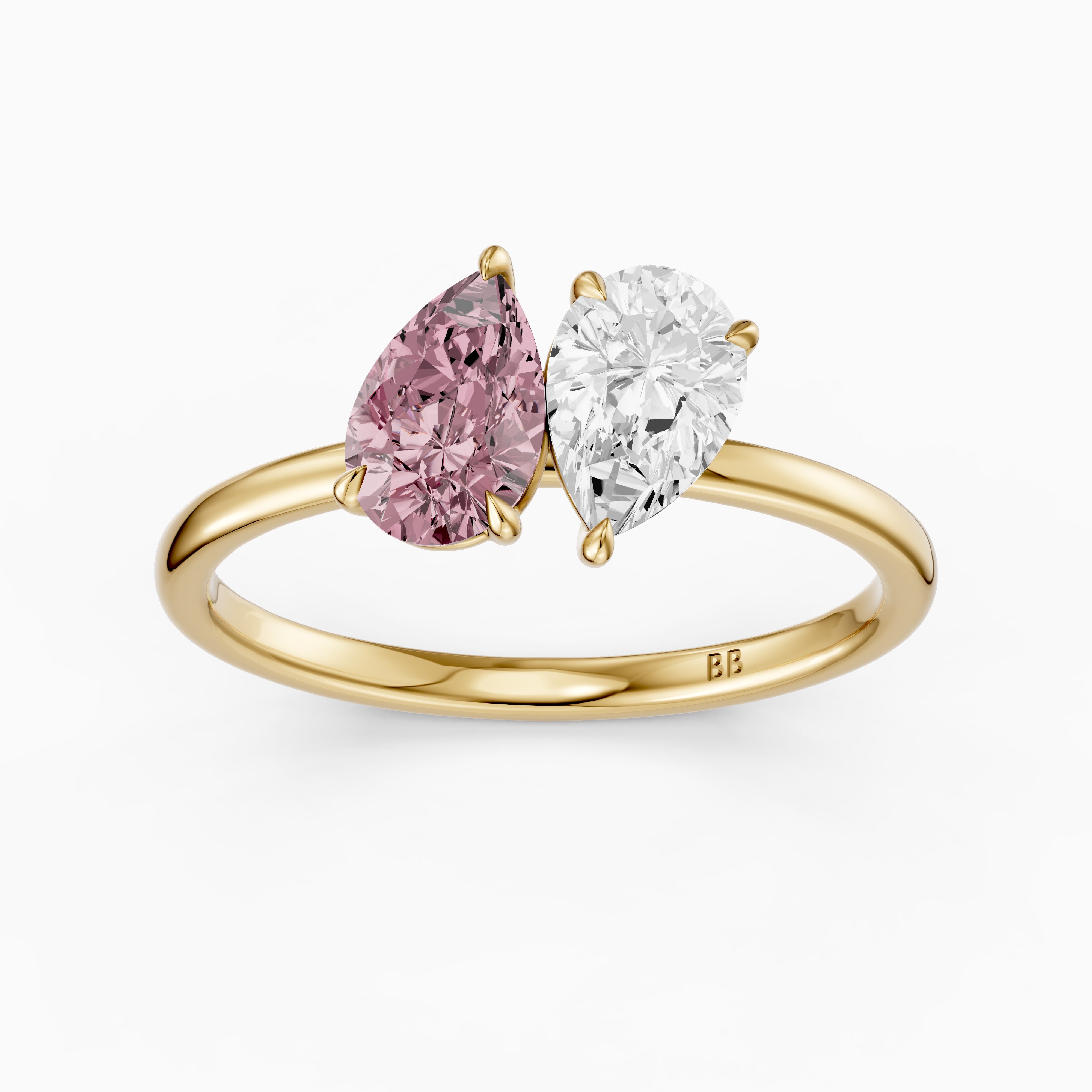 Audra Pink and White Both Pear Cut Color Lab Grown Diamond Toi et Moi Ring