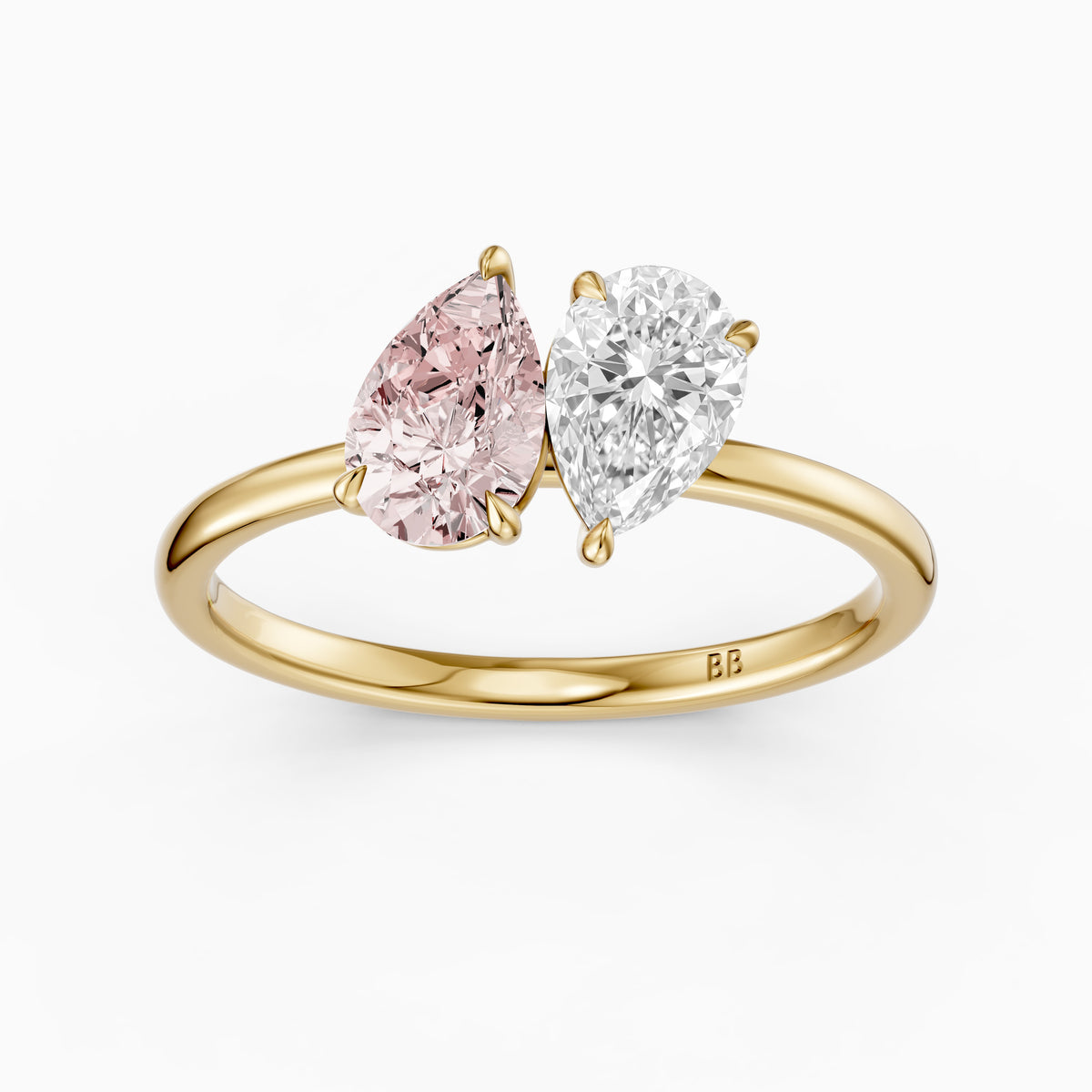 Audra Pink and White Both Pear Cut Color Lab Grown Diamond Toi et Moi Ring