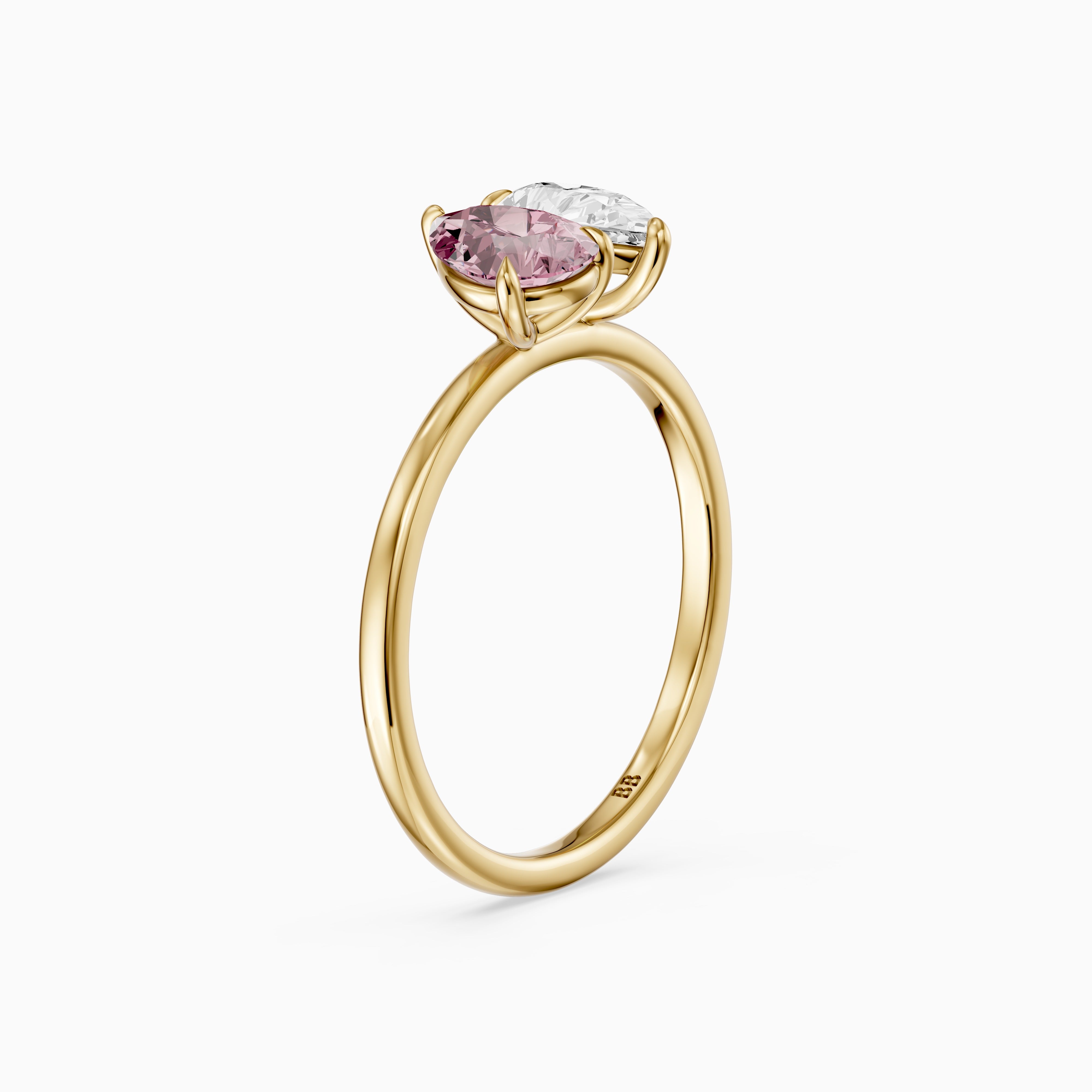 Audra Pink and White Both Pear Cut Color Lab Grown Diamond Toi et Moi Ring