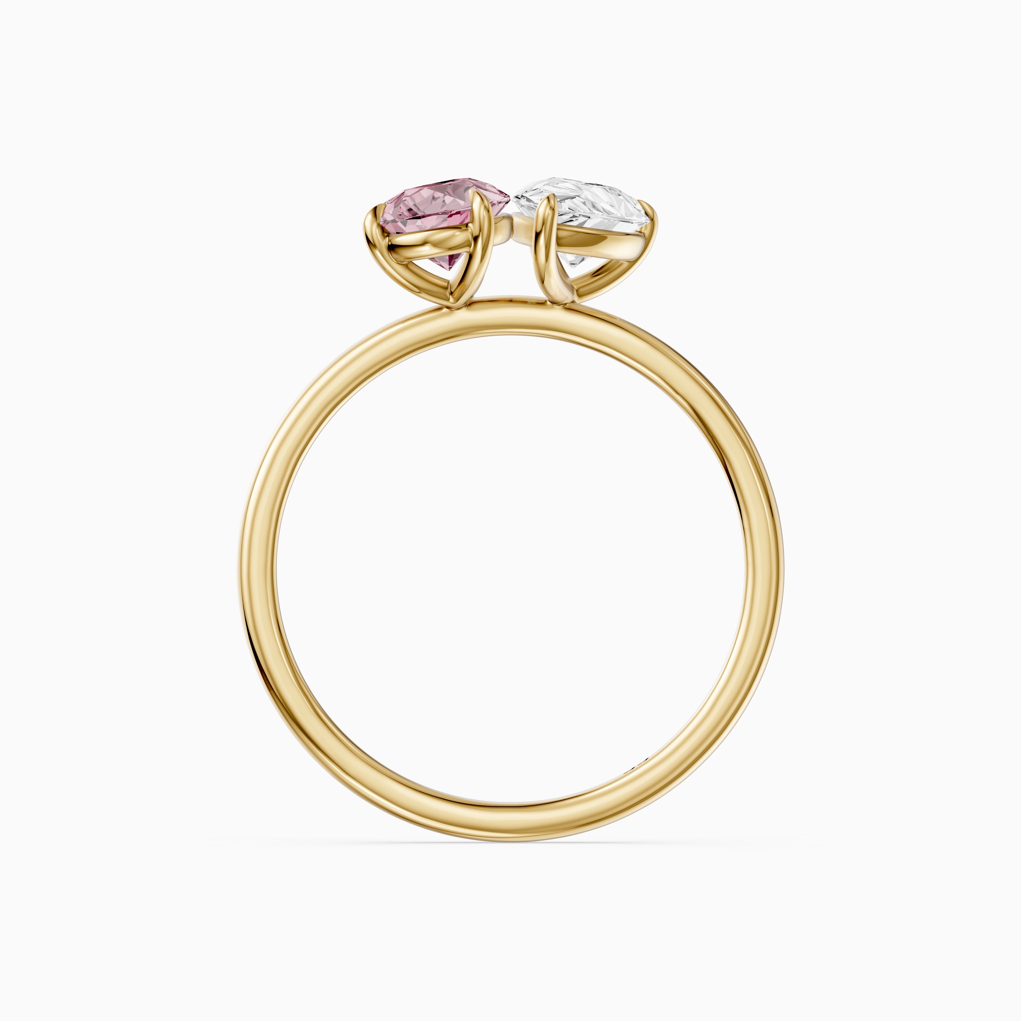 Audra Pink and White Both Pear Cut Color Lab Grown Diamond Toi et Moi Ring