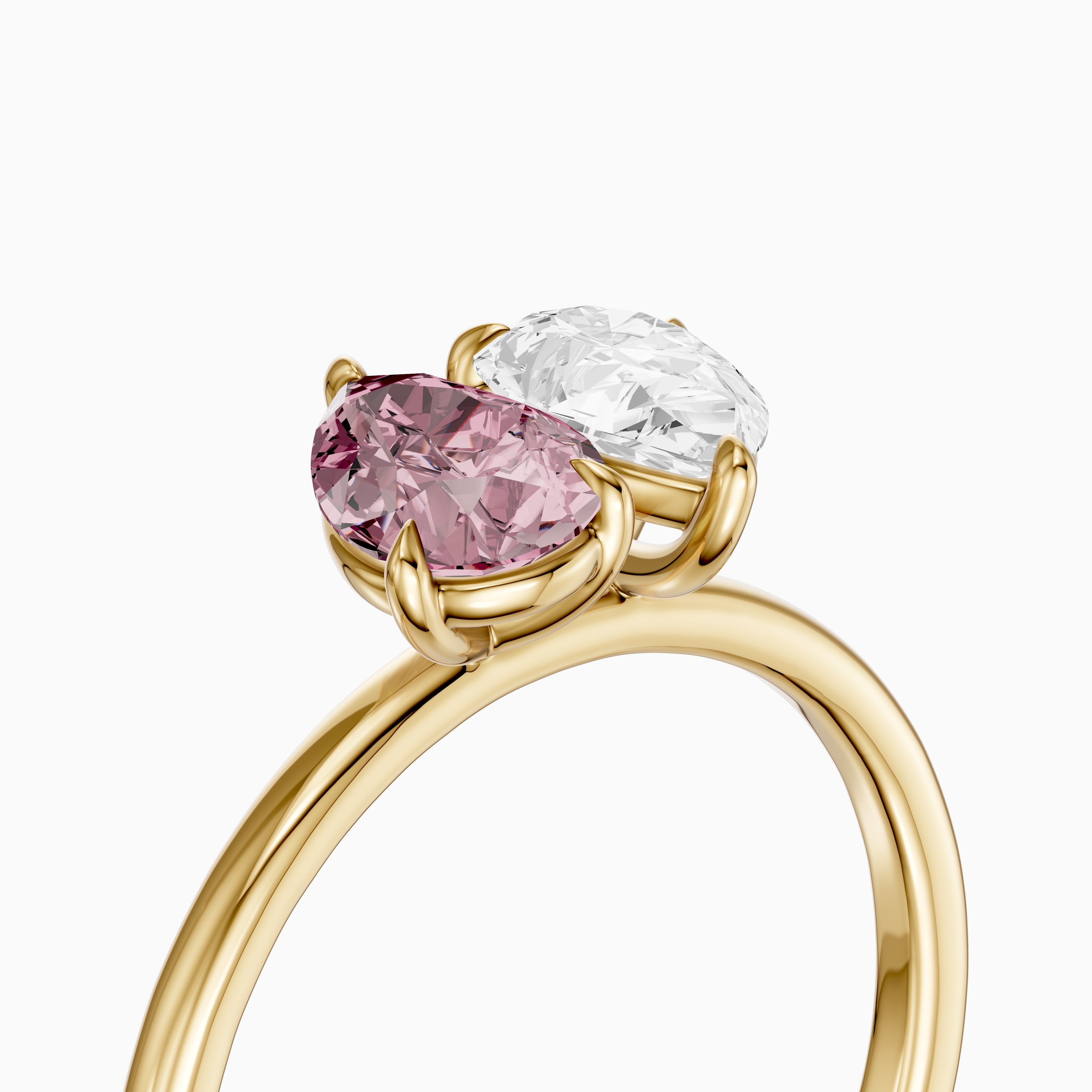Audra Pink and White Both Pear Cut Color Lab Grown Diamond Toi et Moi Ring