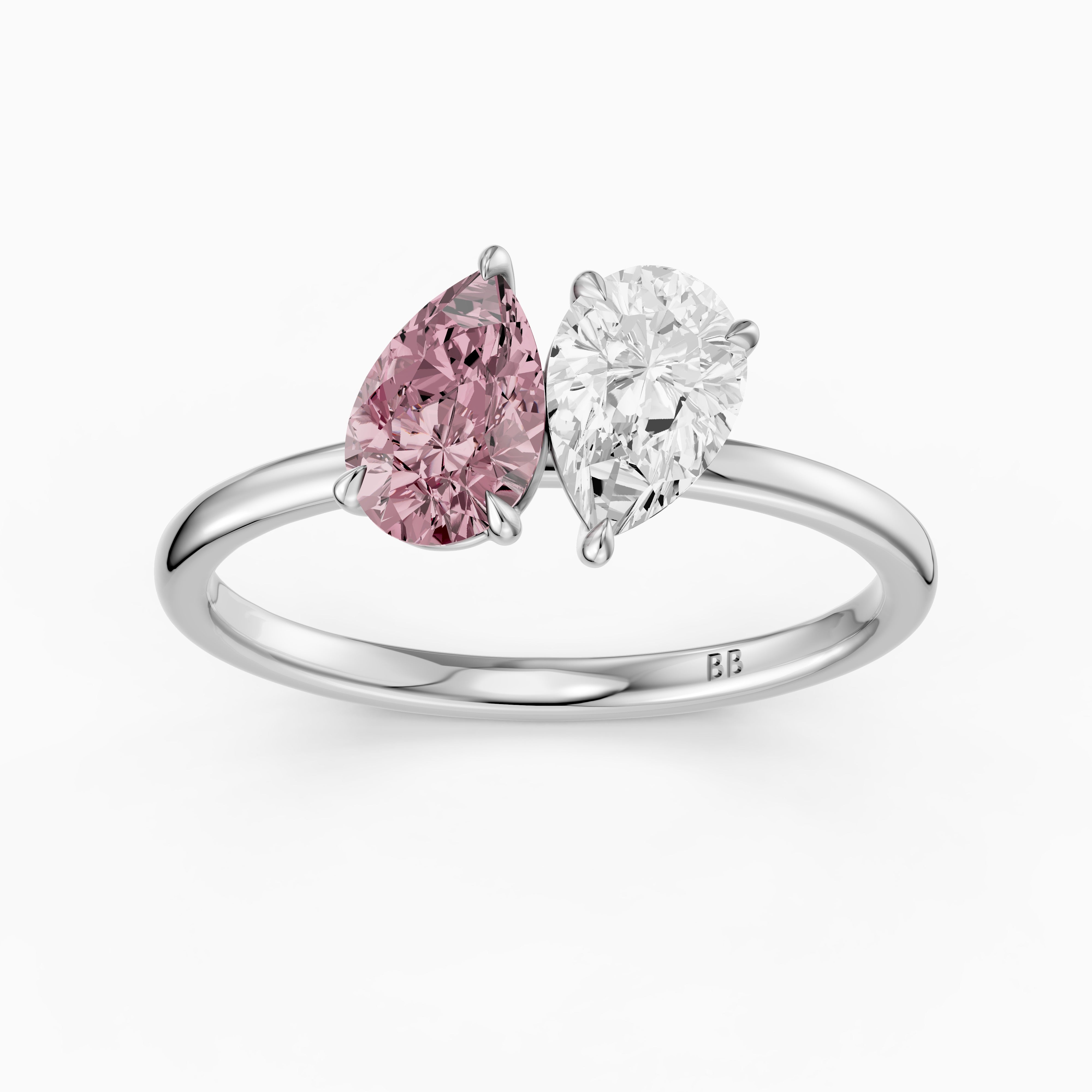 Audra Pink and White Both Pear Cut Color Lab Grown Diamond Toi et Moi Ring