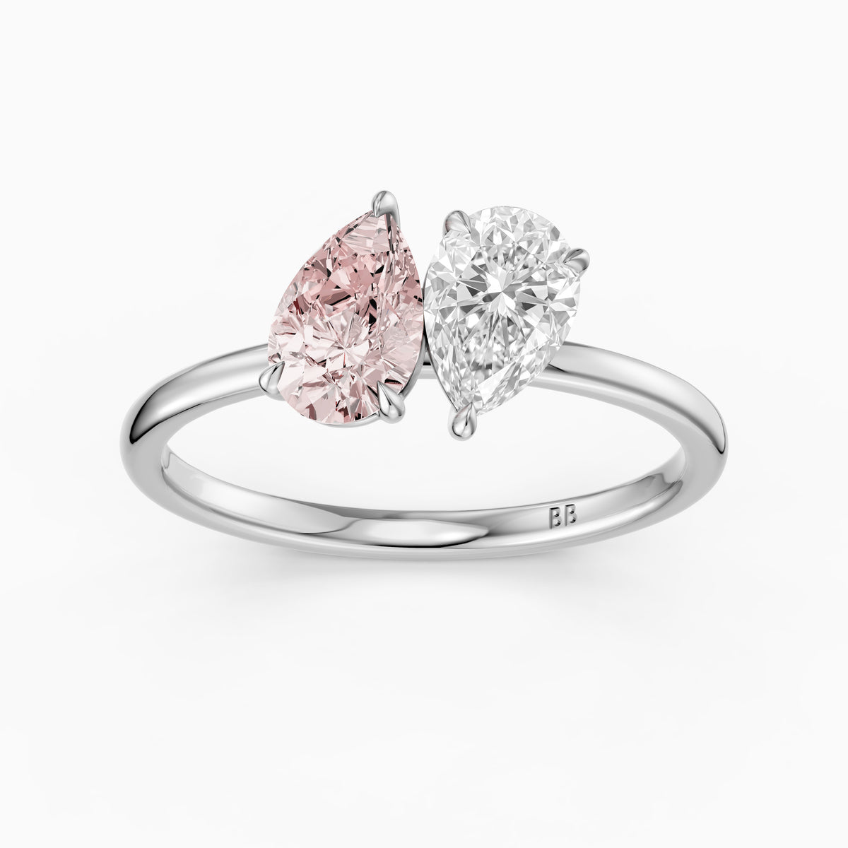 Audra Pink and White Both Pear Cut Color Lab Grown Diamond Toi et Moi Ring