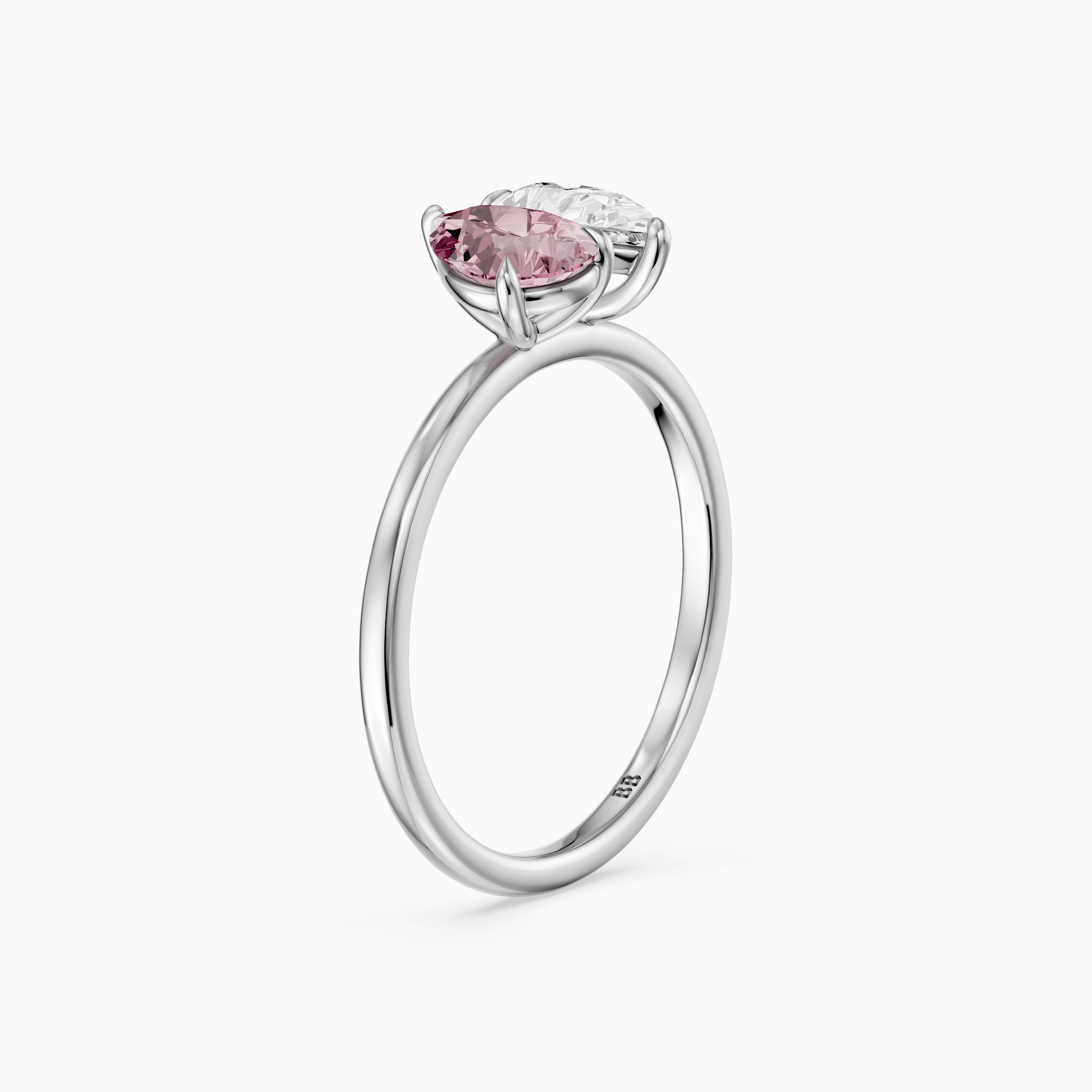 Audra Pink and White Both Pear Cut Color Lab Grown Diamond Toi et Moi Ring