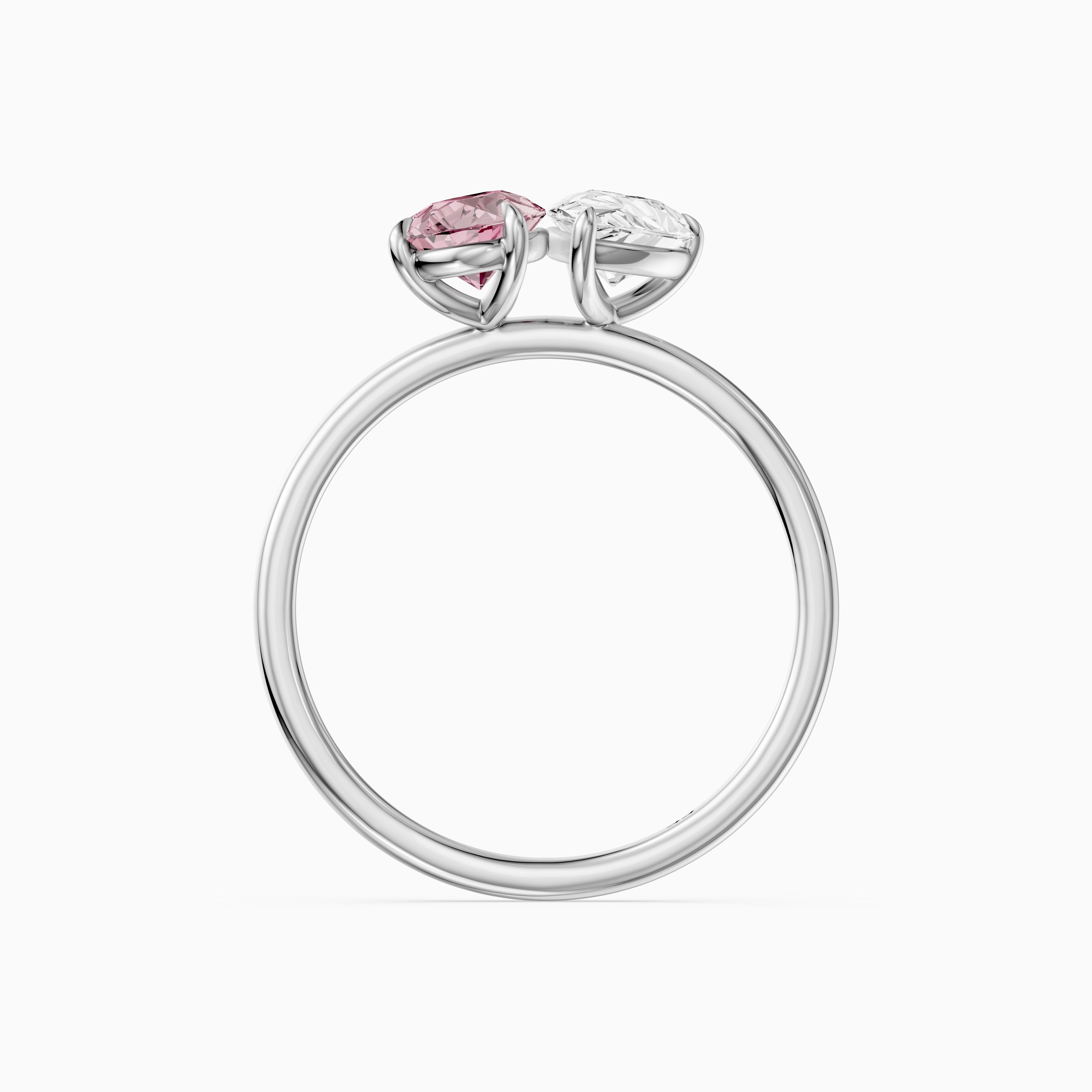 Audra Pink and White Both Pear Cut Color Lab Grown Diamond Toi et Moi Ring