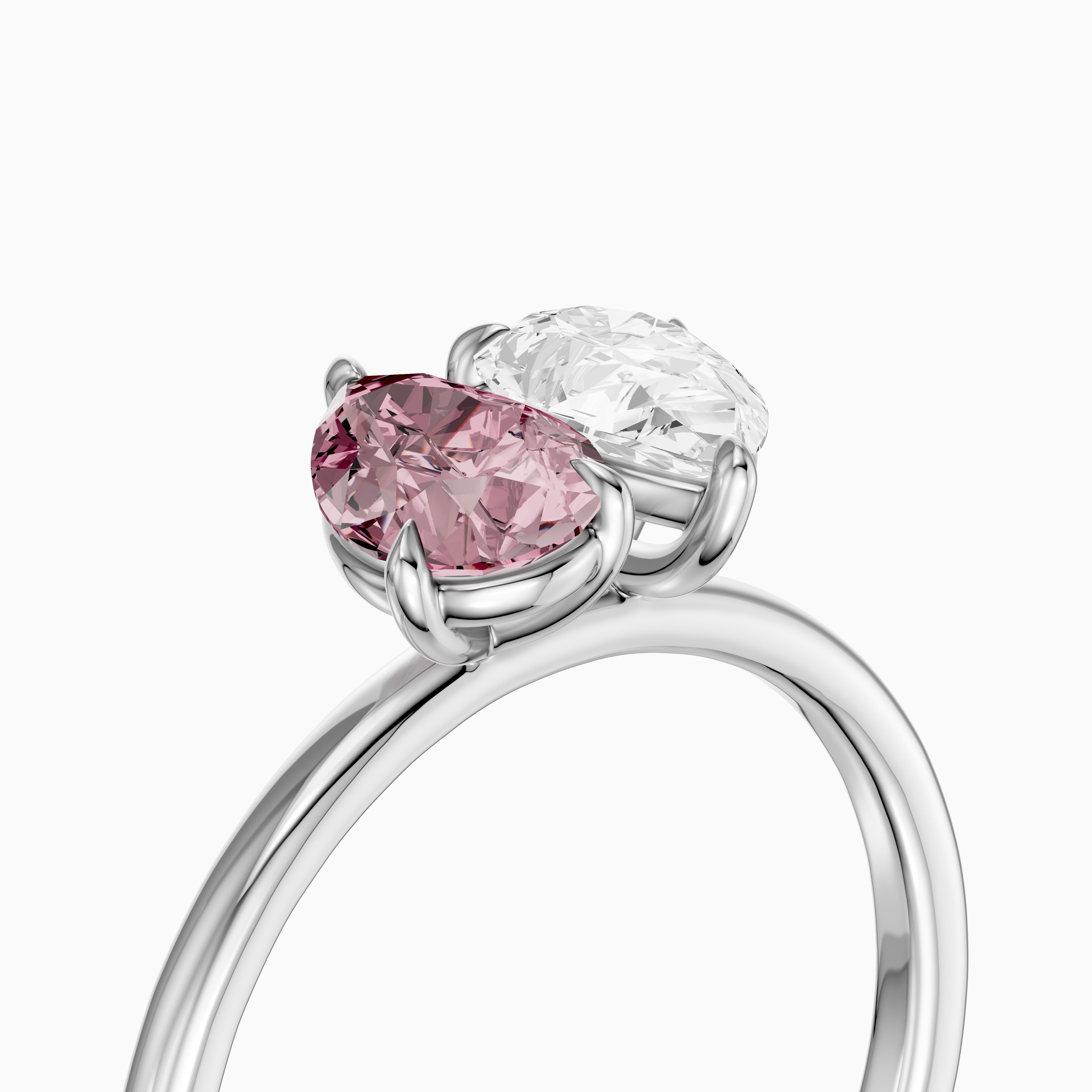 Audra Pink and White Both Pear Cut Color Lab Grown Diamond Toi et Moi Ring