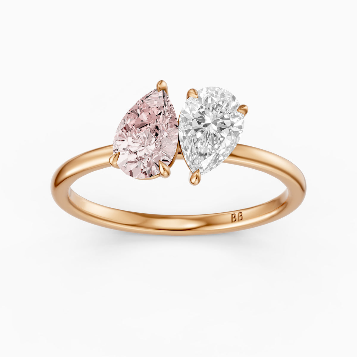 Audra Pink and White Both Pear Cut Color Lab Grown Diamond Toi et Moi Ring