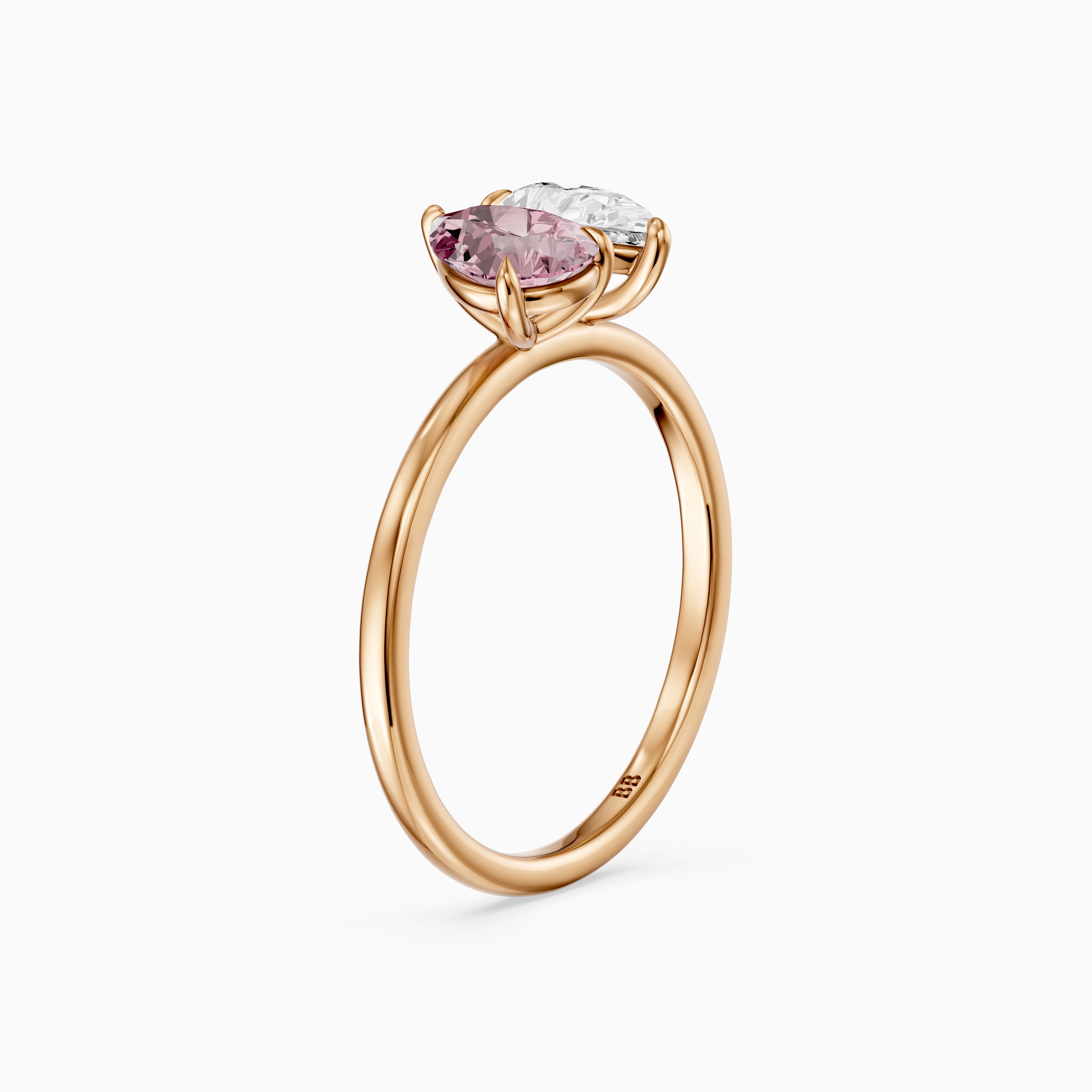 Audra Pink and White Both Pear Cut Color Lab Grown Diamond Toi et Moi Ring