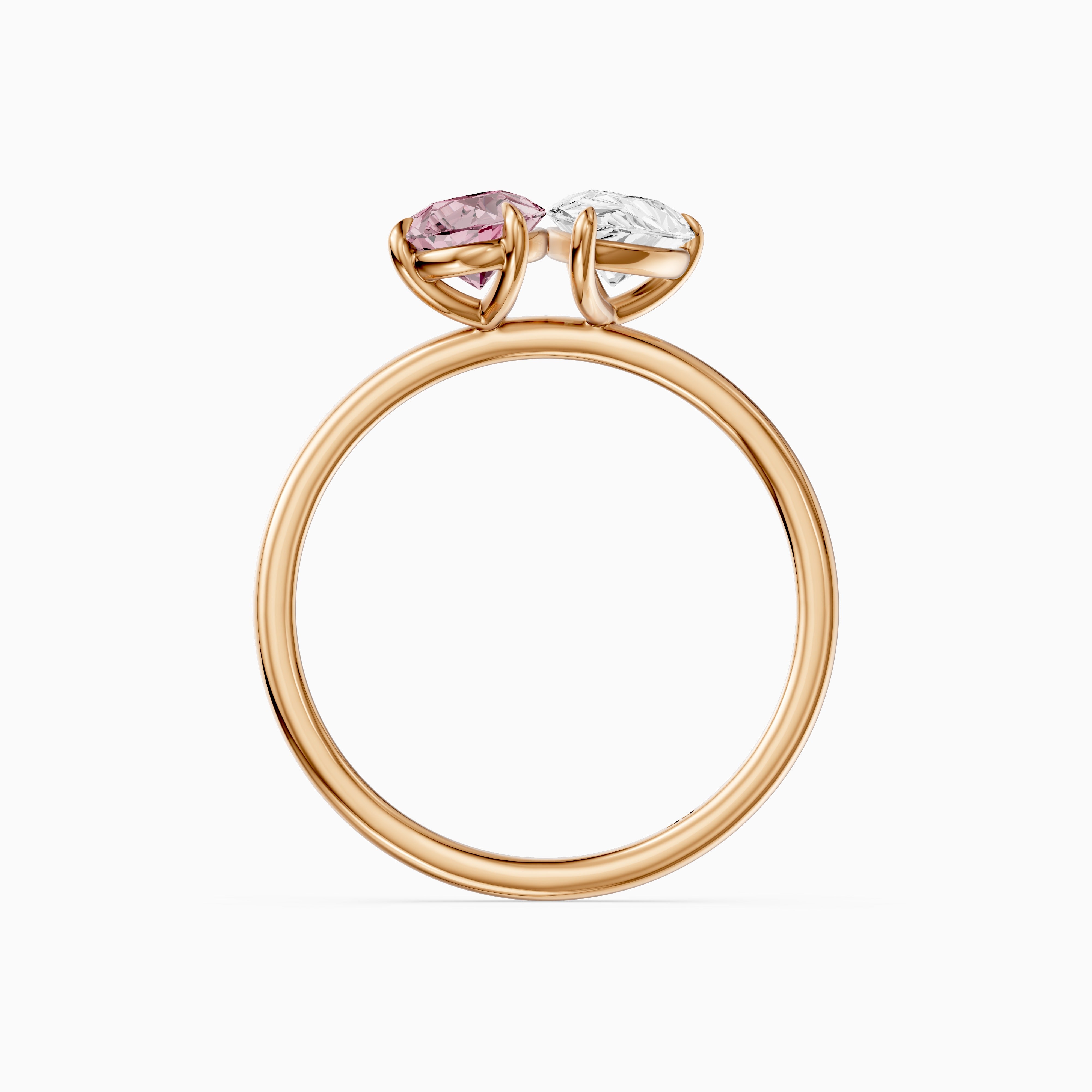 Audra Pink and White Both Pear Cut Color Lab Grown Diamond Toi et Moi Ring
