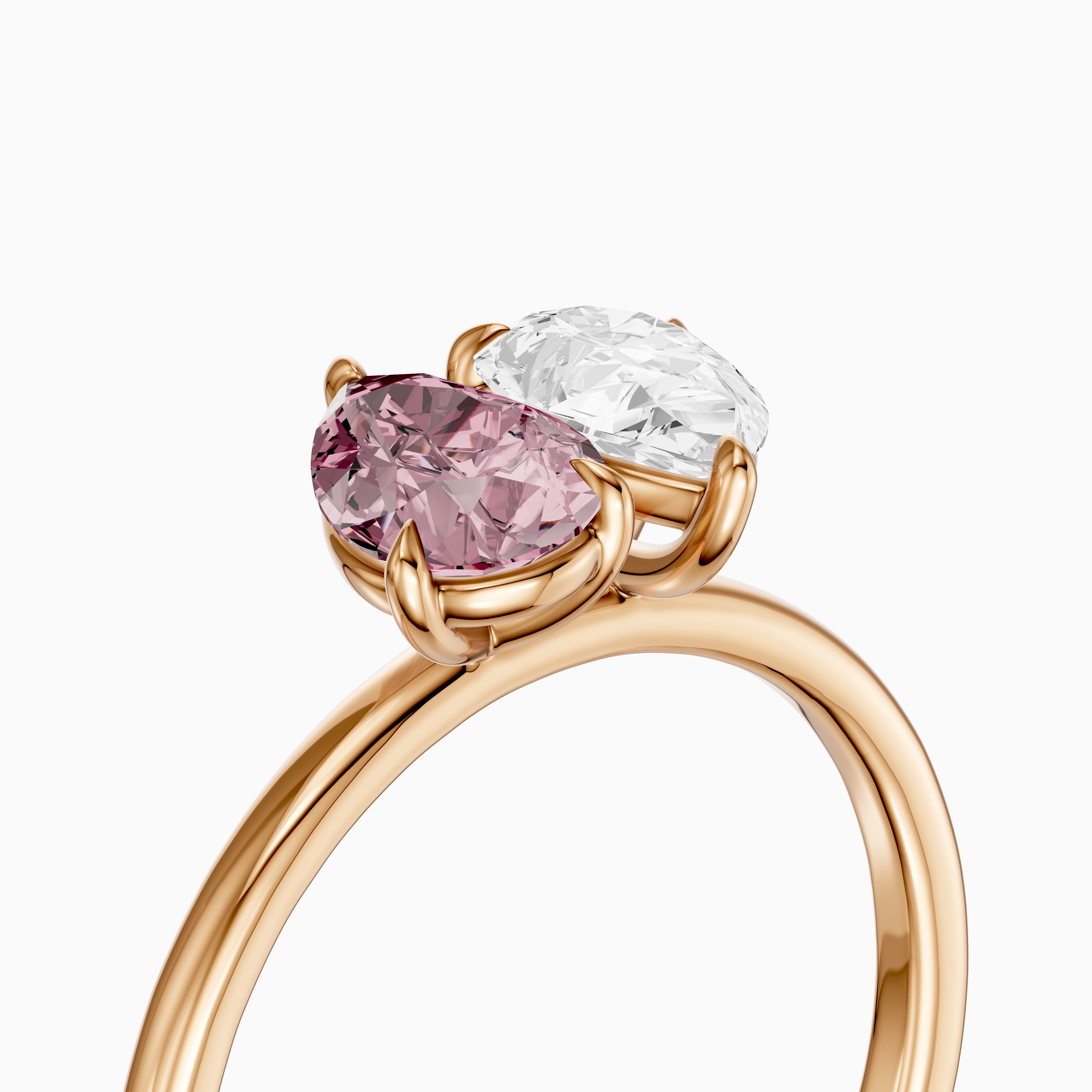Audra Pink and White Both Pear Cut Color Lab Grown Diamond Toi et Moi Ring