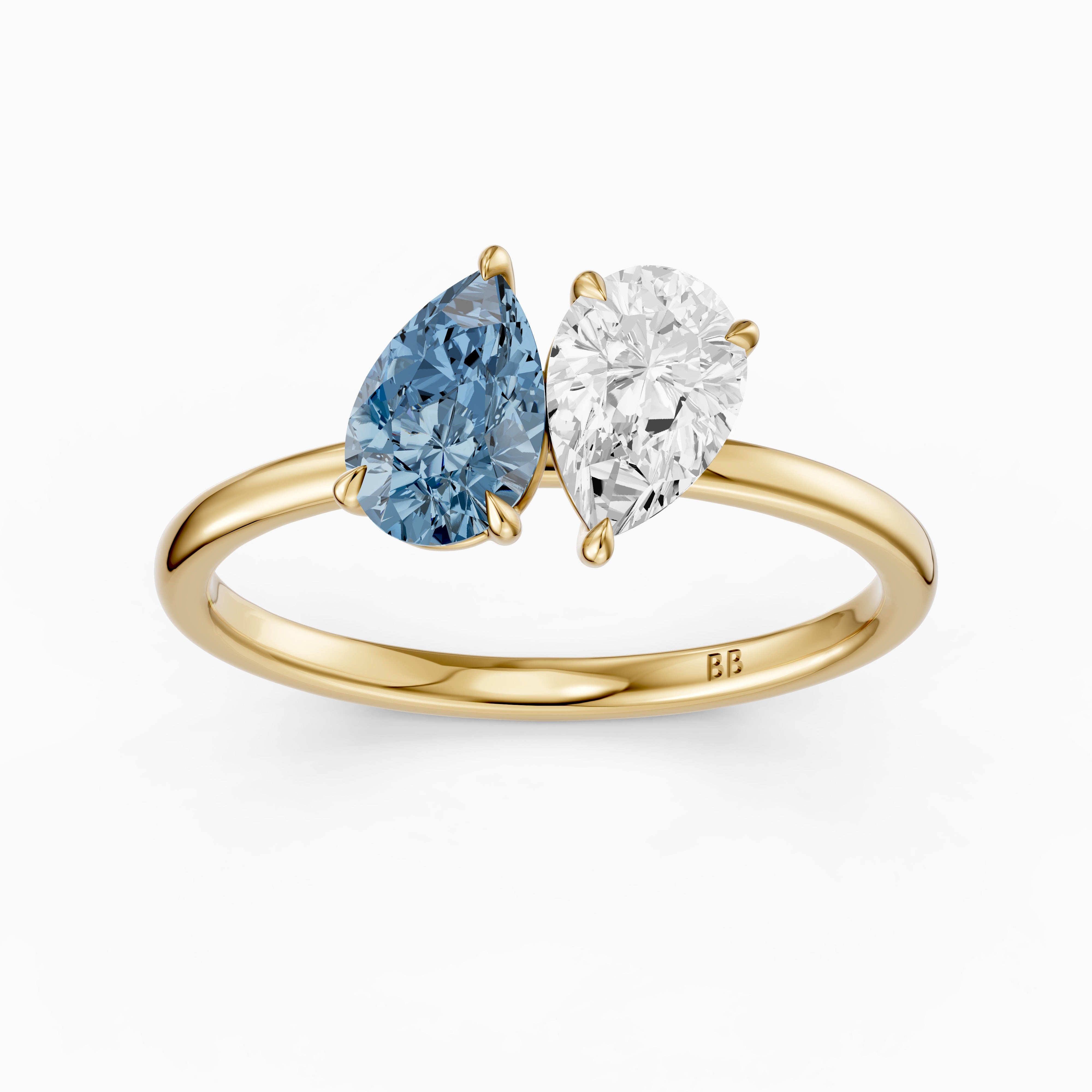 Axelle Blue and White Both Pear Cut Color Lab Grown Diamond Toi et Moi Ring
