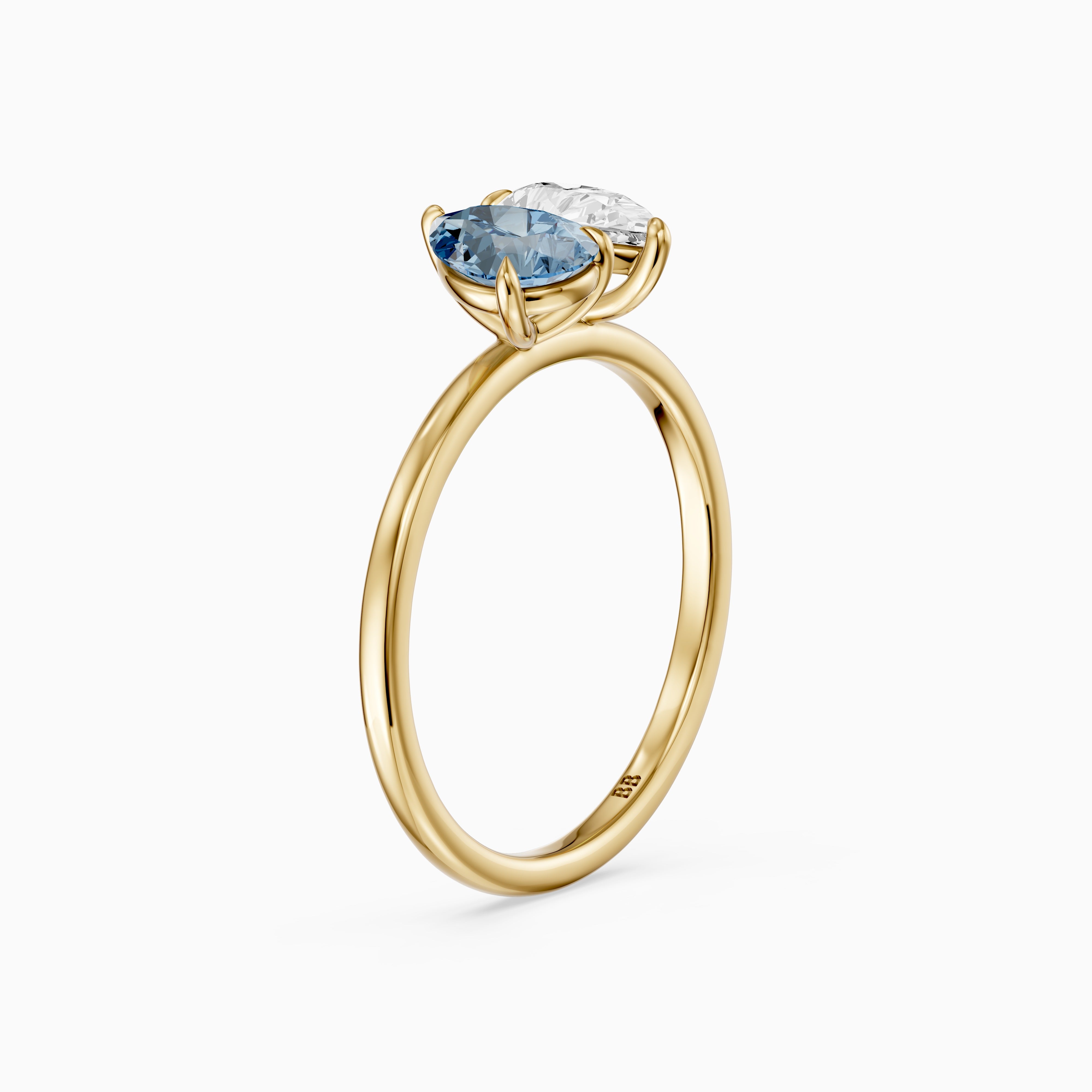 Axelle Blue and White Both Pear Cut Color Lab Grown Diamond Toi et Moi Ring