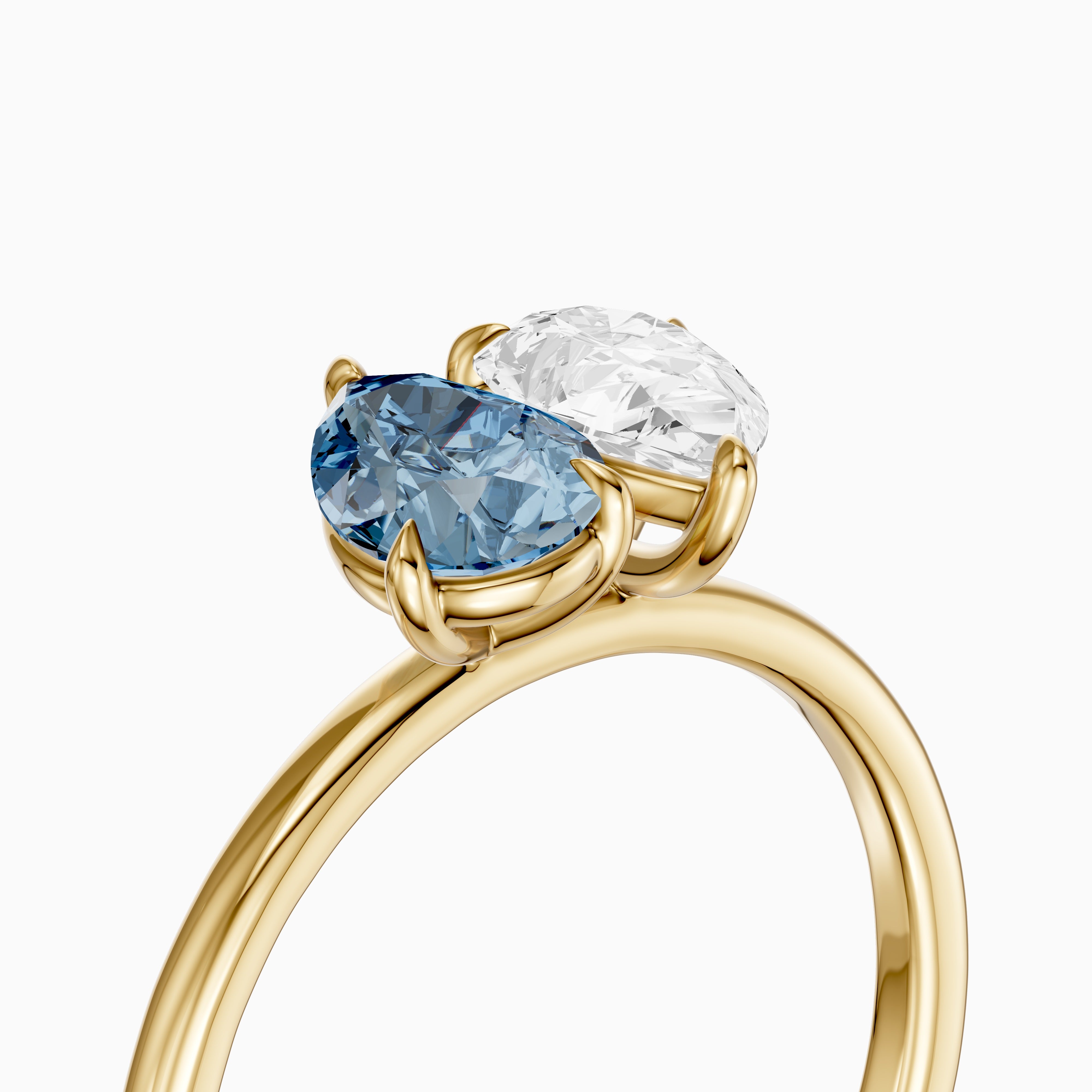 Axelle Blue and White Both Pear Cut Color Lab Grown Diamond Toi et Moi Ring