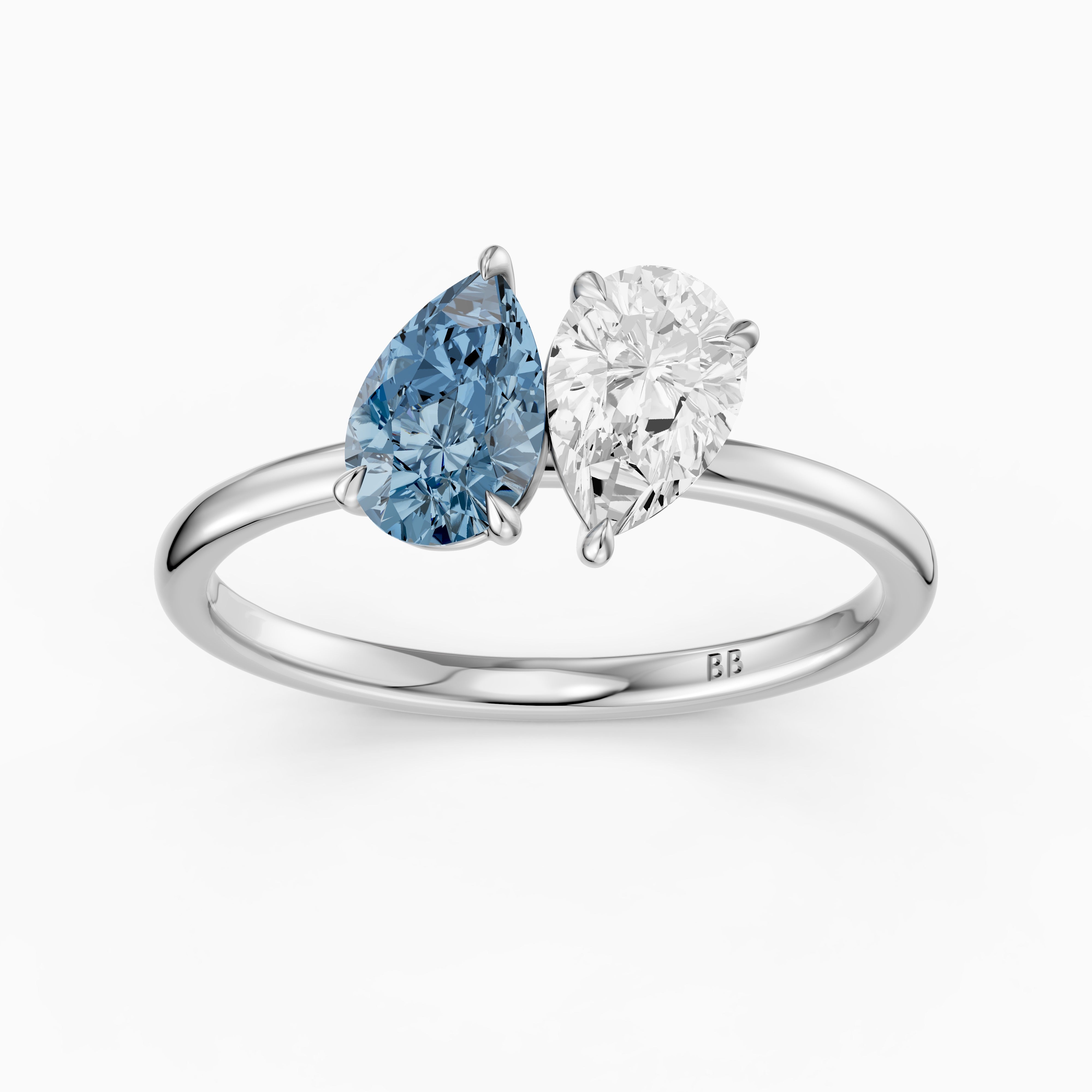 Axelle Blue and White Both Pear Cut Color Lab Grown Diamond Toi et Moi Ring
