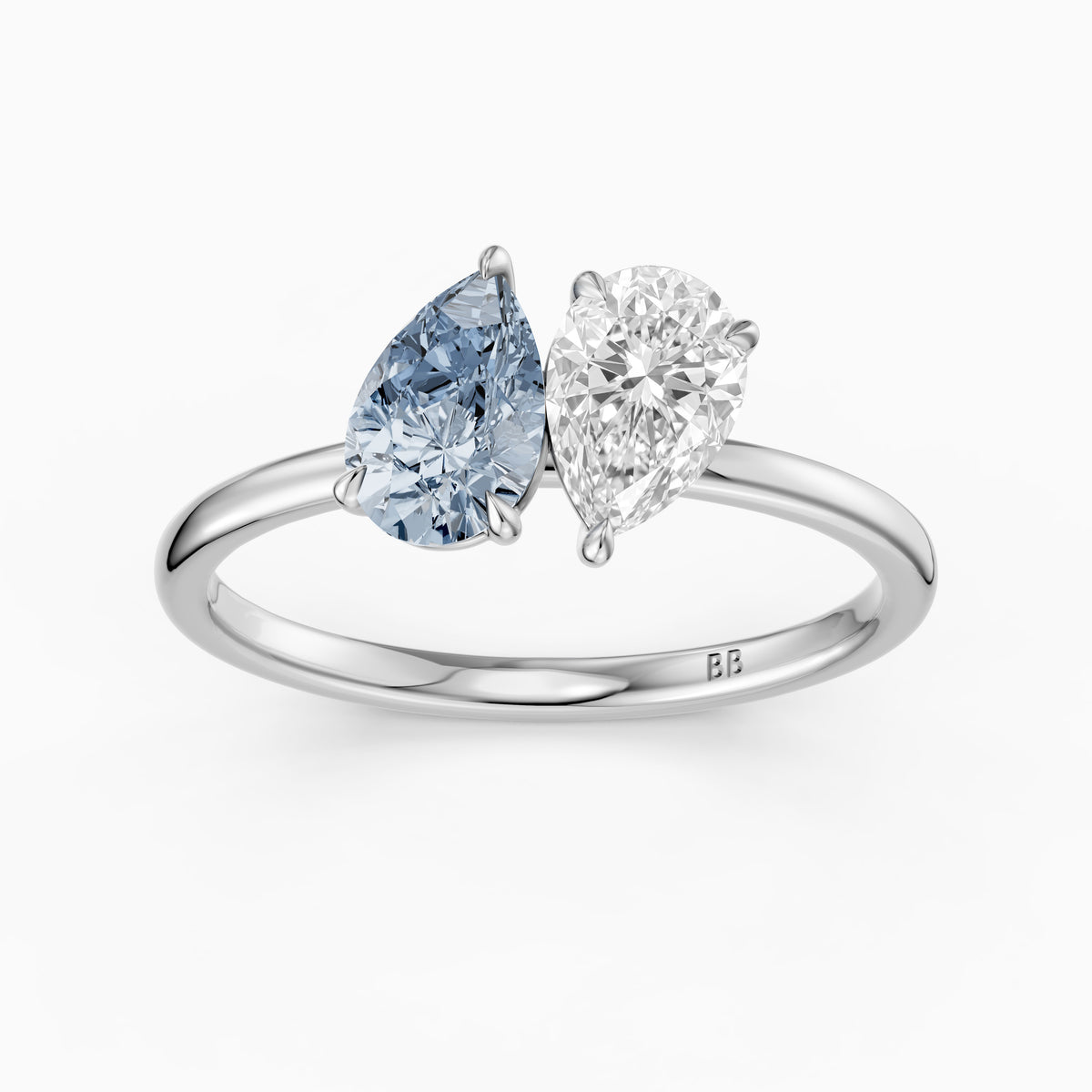 Axelle Blue and White Both Pear Cut Color Lab Grown Diamond Toi et Moi Ring