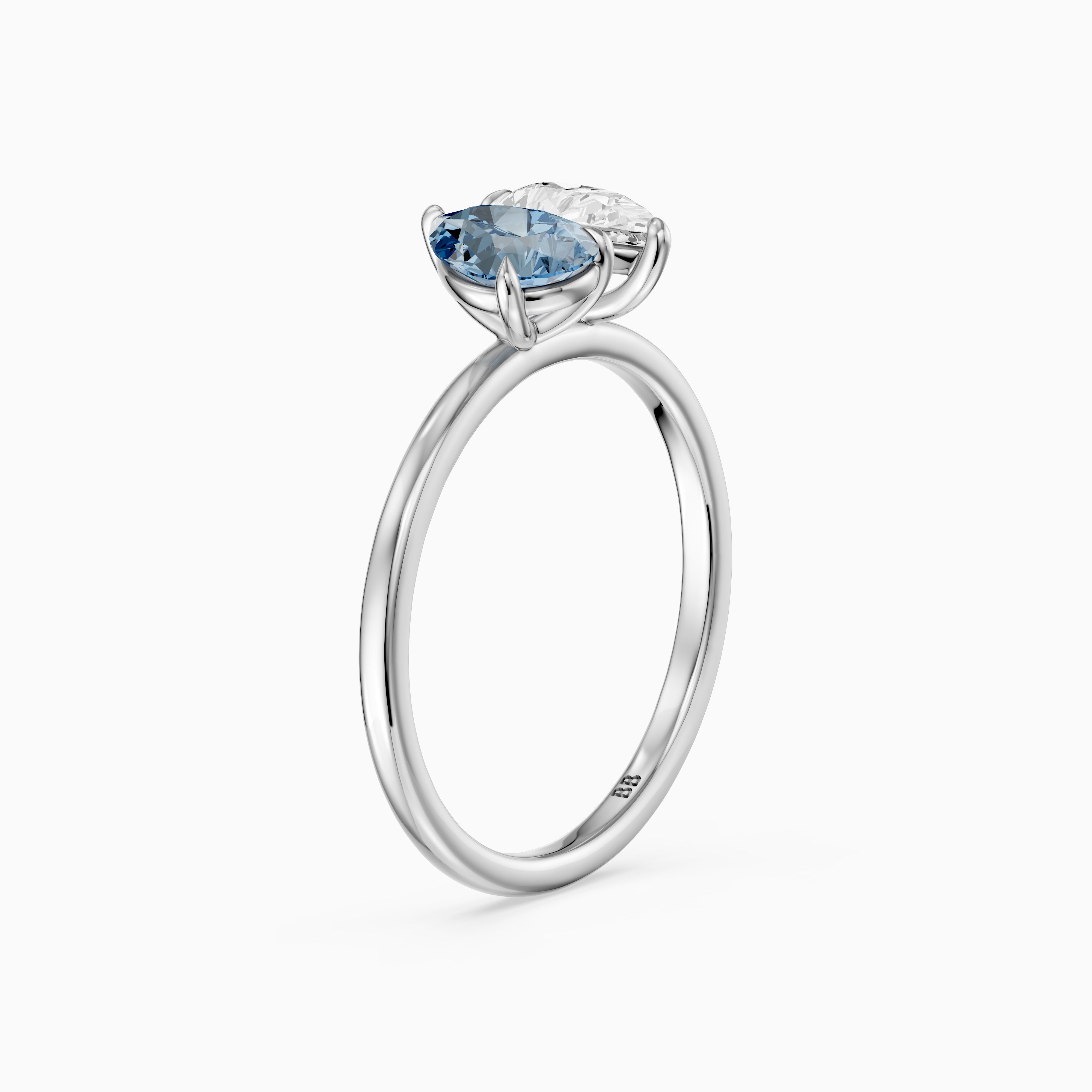Axelle Blue and White Both Pear Cut Color Lab Grown Diamond Toi et Moi Ring