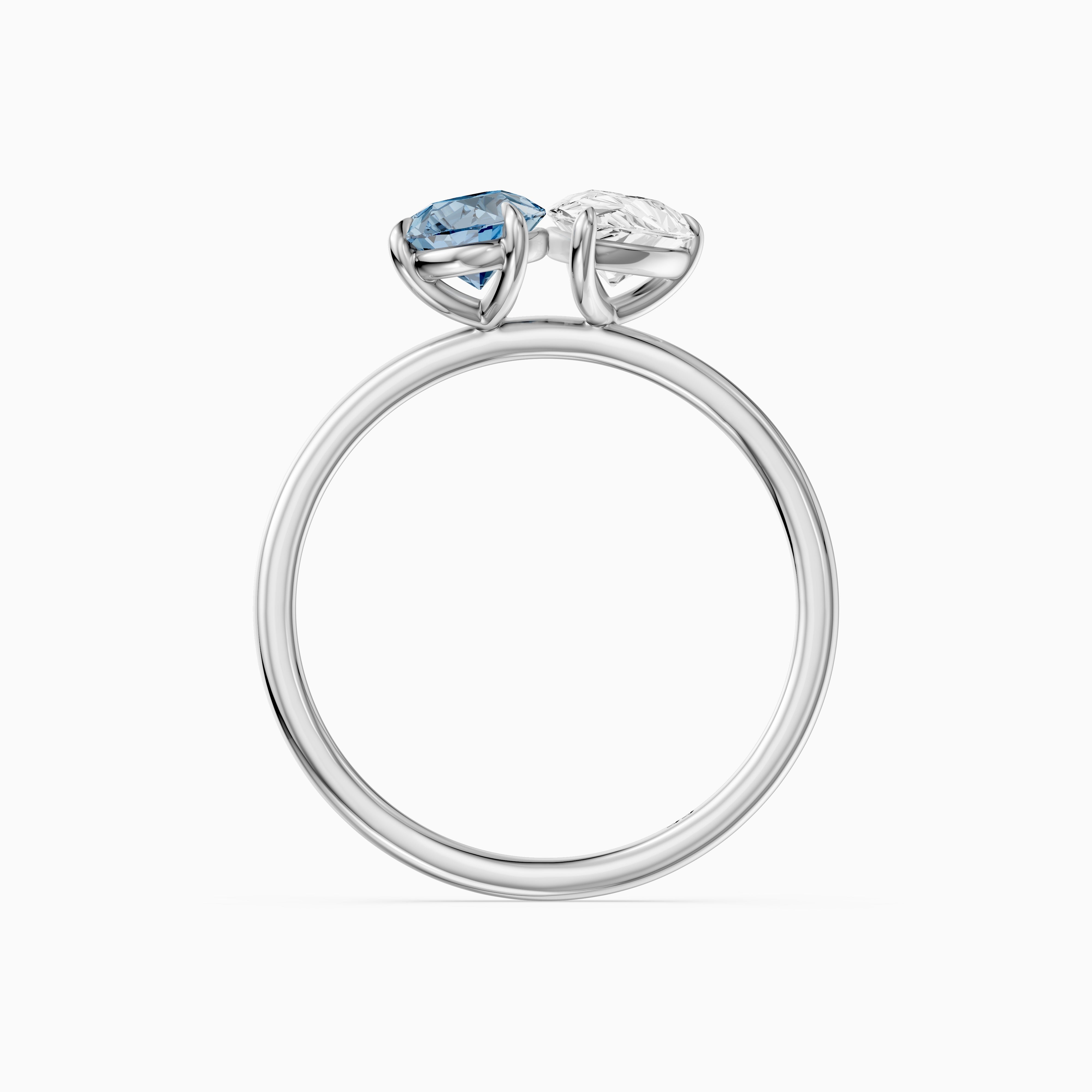 Axelle Blue and White Both Pear Cut Color Lab Grown Diamond Toi et Moi Ring