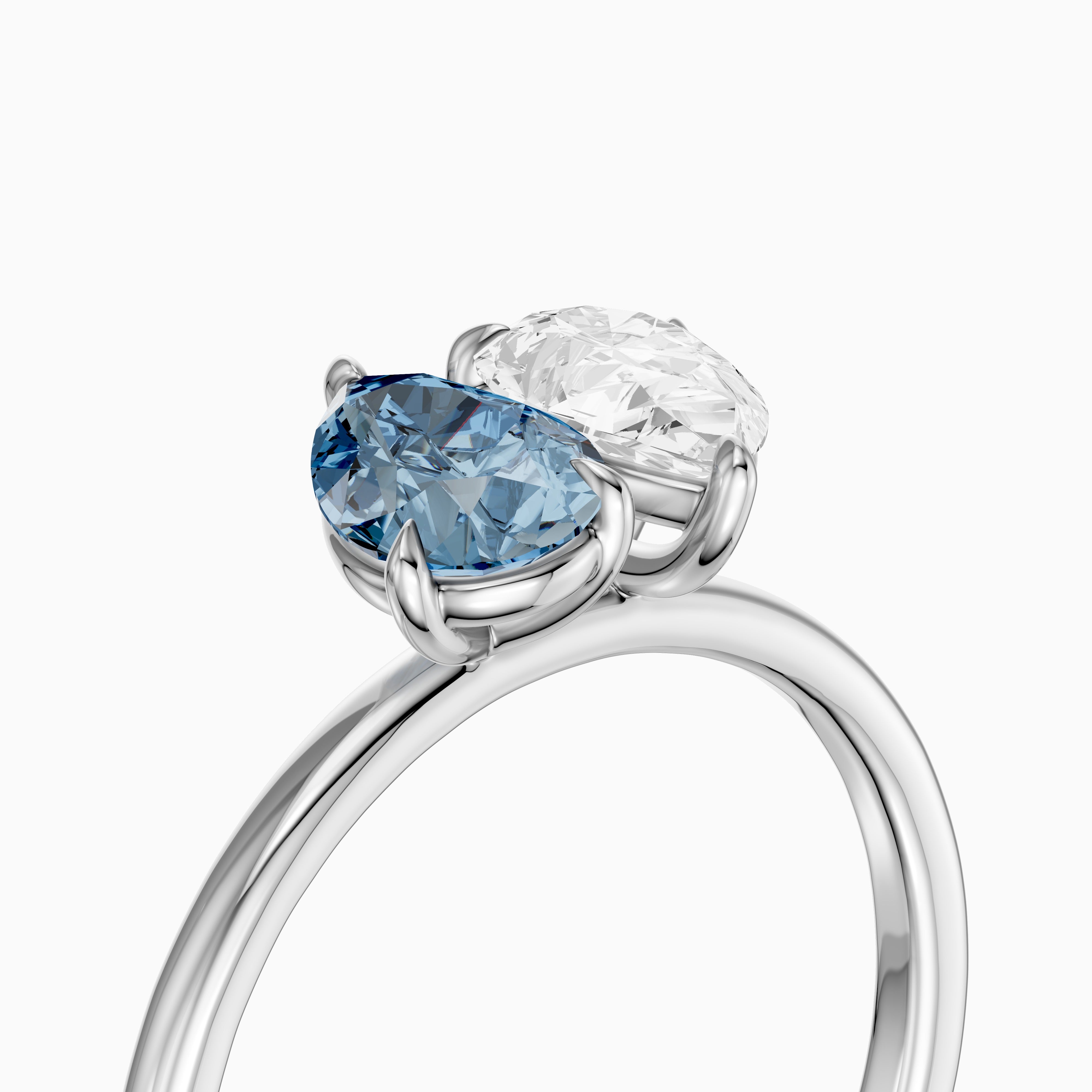 Axelle Blue and White Both Pear Cut Color Lab Grown Diamond Toi et Moi Ring