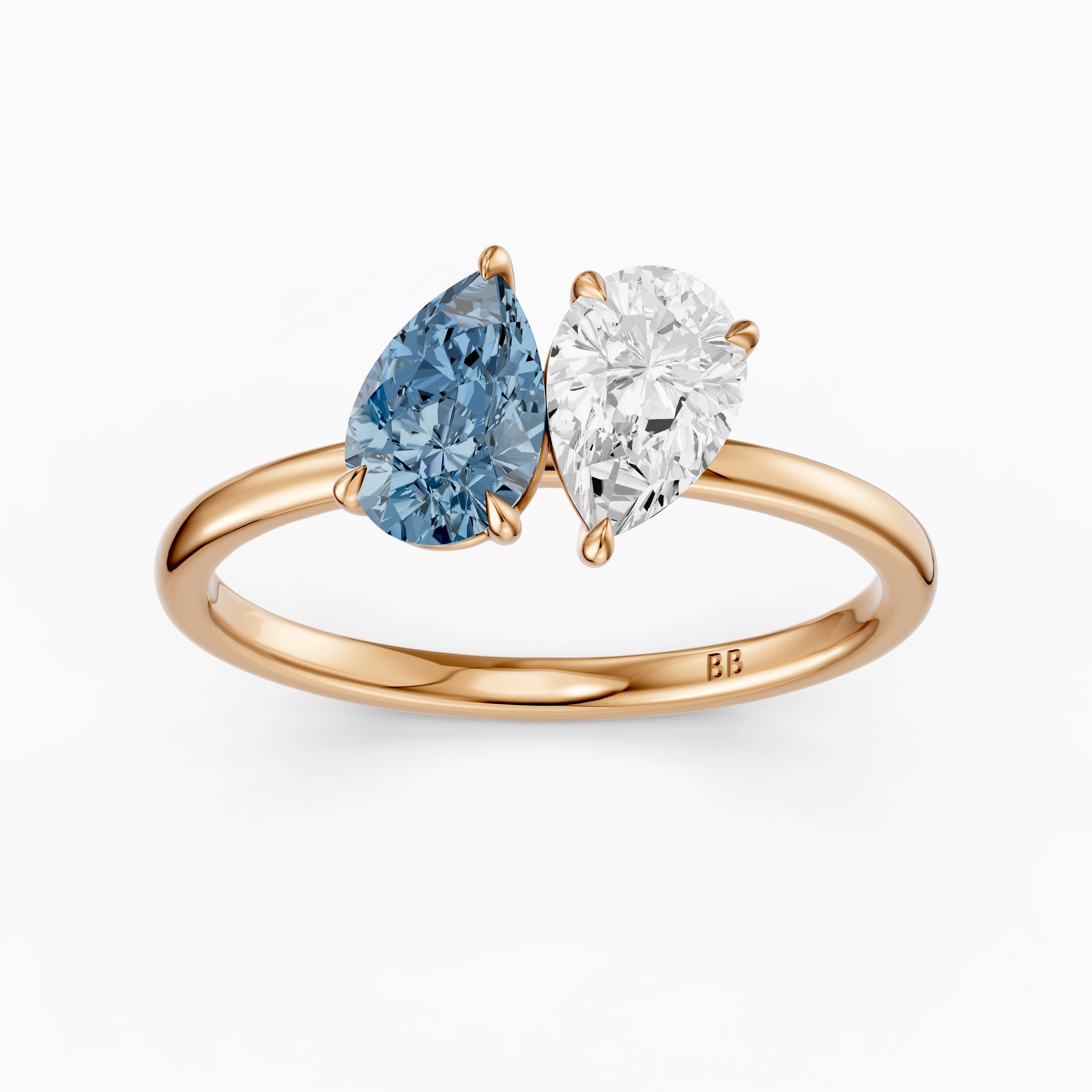 Axelle Blue and White Both Pear Cut Color Lab Grown Diamond Toi et Moi Ring