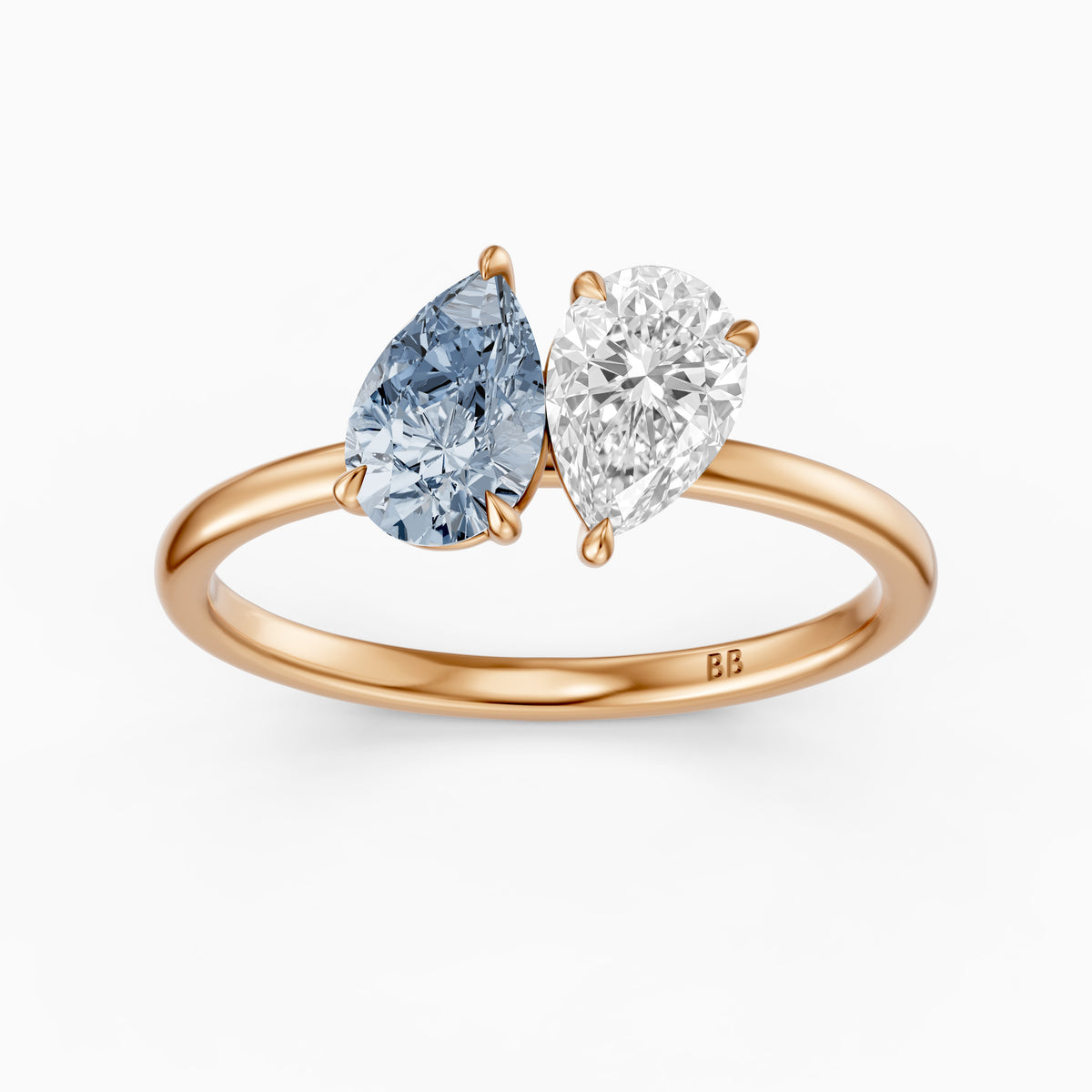Axelle Blue and White Both Pear Cut Color Lab Grown Diamond Toi et Moi Ring