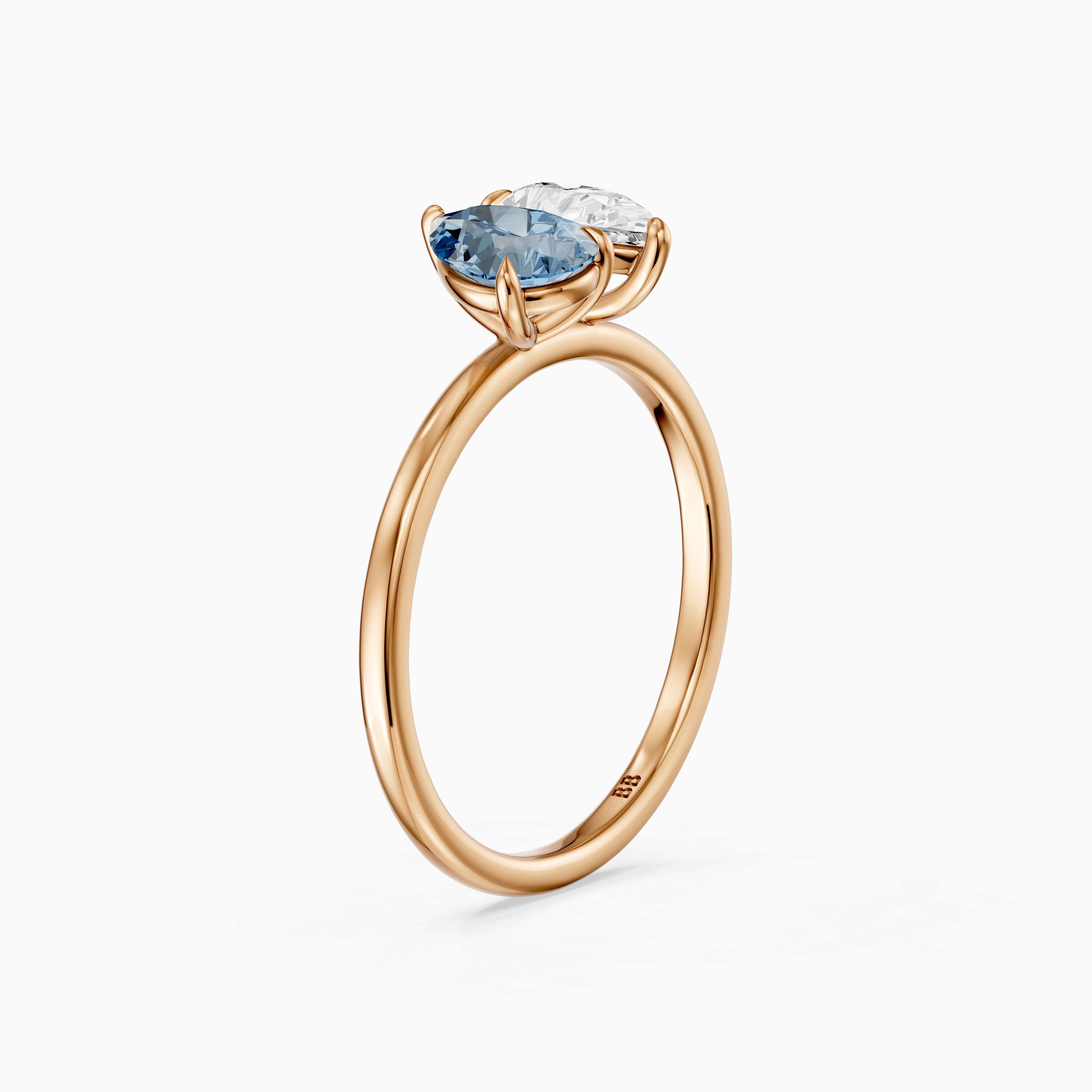Axelle Blue and White Both Pear Cut Color Lab Grown Diamond Toi et Moi Ring
